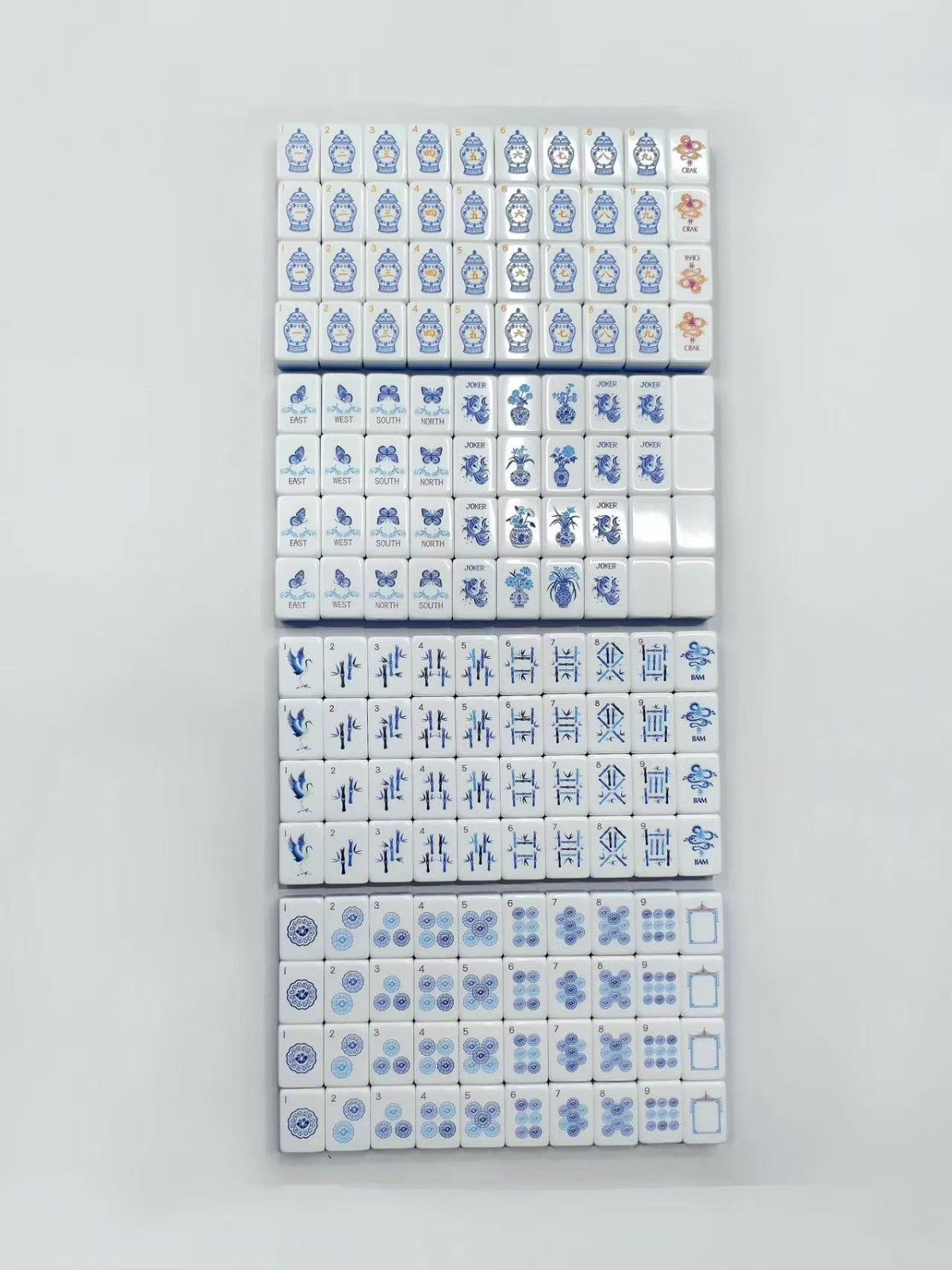 American Mahjong Set 160 Blue and White Porcelain Mahjong Tiles, US Stock