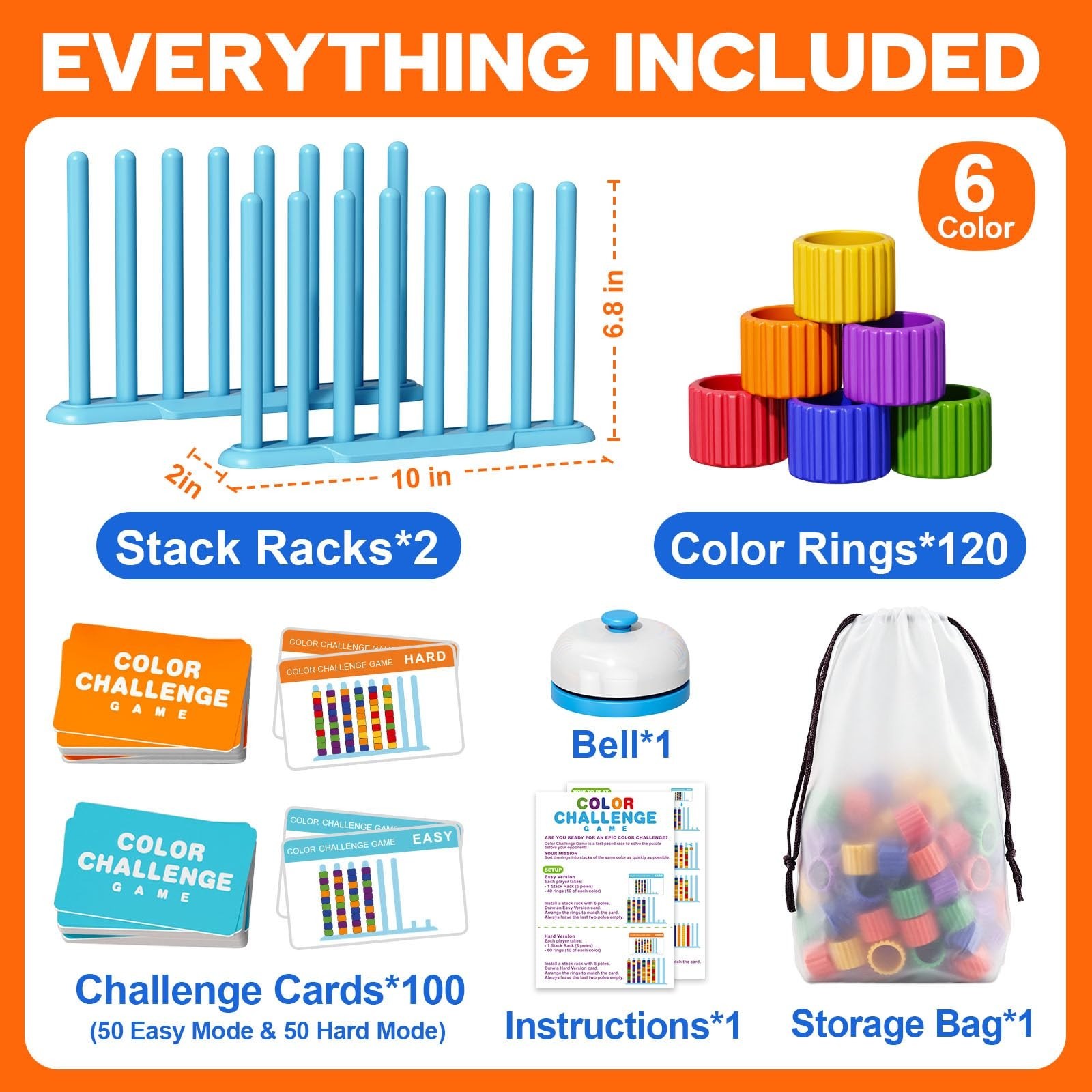 Color Challenge Game – 2 Pack Color Matching & Stacking Game for Family Fun, 100