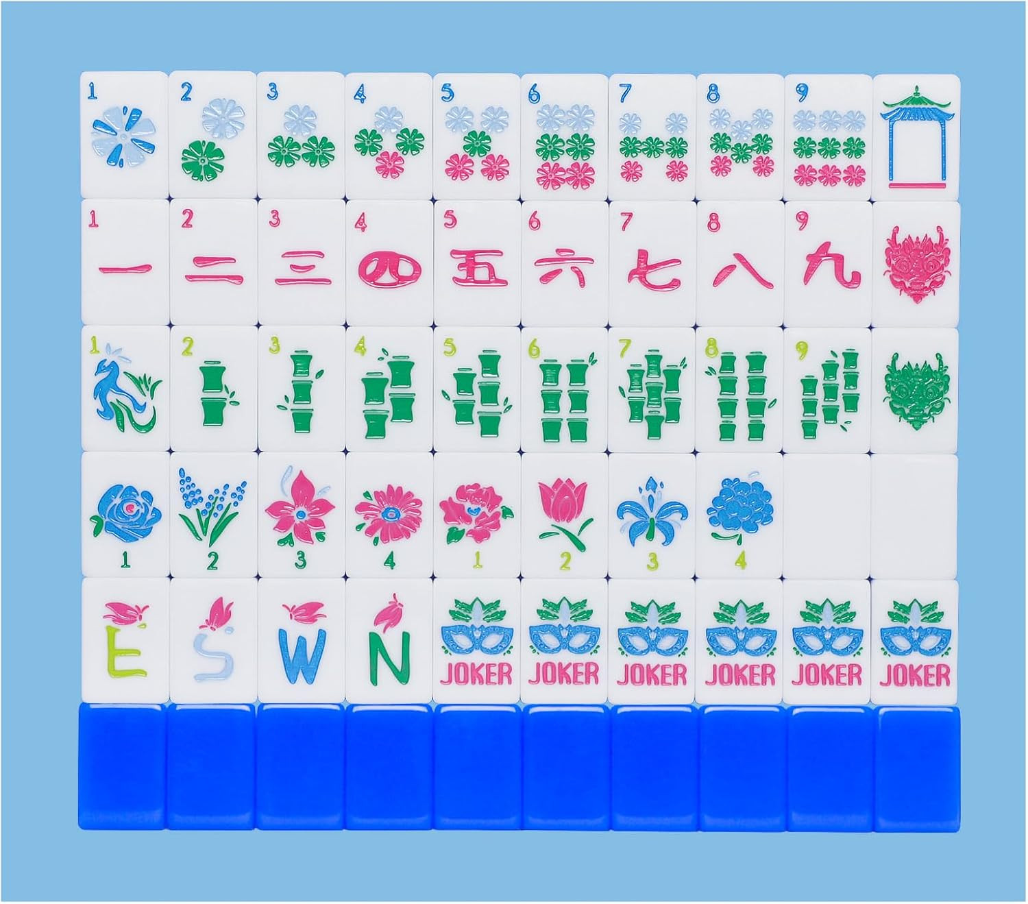 American Mahjong Tile Set(Blue) with Carrying Bag and Accessories, 160 Acrylic E