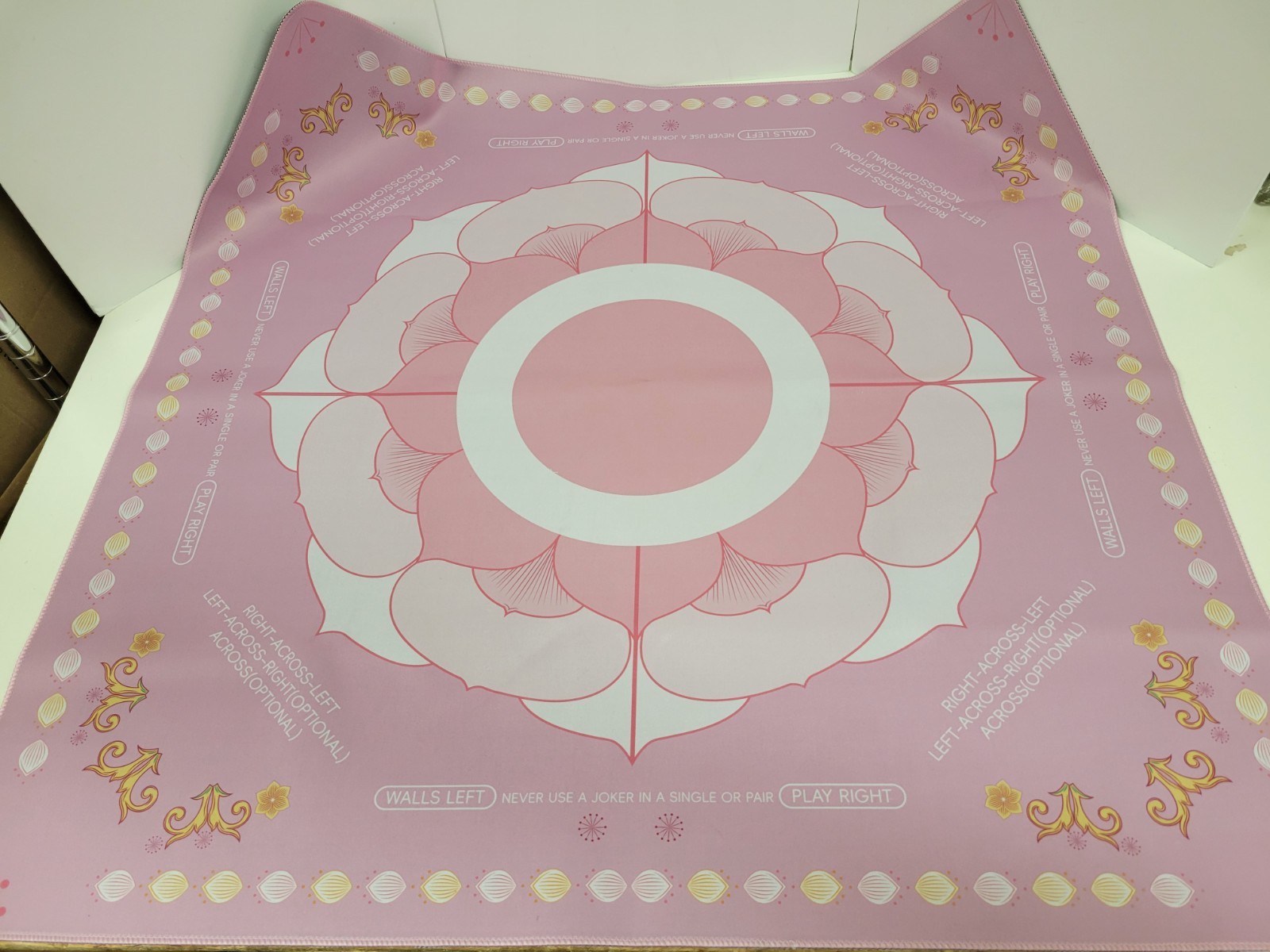 Pink American Mahjong Mat Marked w/Rules Non-Slip Table Game Playing Mat 32-1/4″