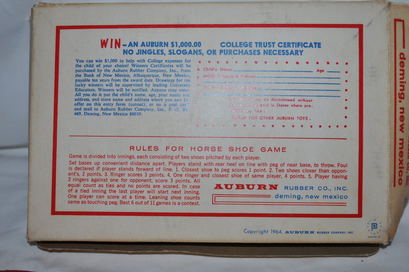 1964 AUBURN WESTERN BRANDED HORSESHOE COMPLETE SET IN BOX VINTAGE USA MADE GAME