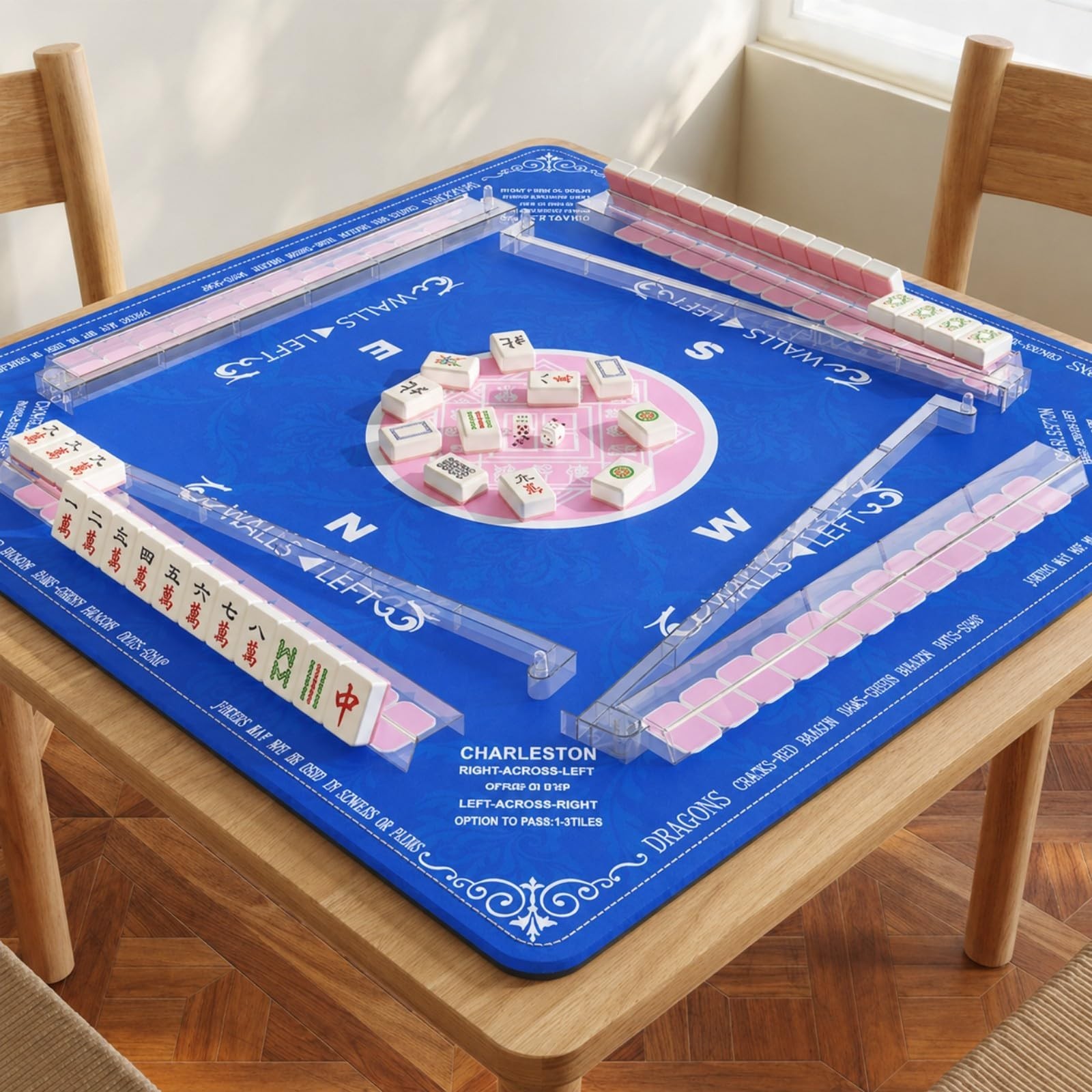 Portable Mahjong Mat Set 32″ x 32″ with 4 Pushers & Racks – Ideal for Table Game