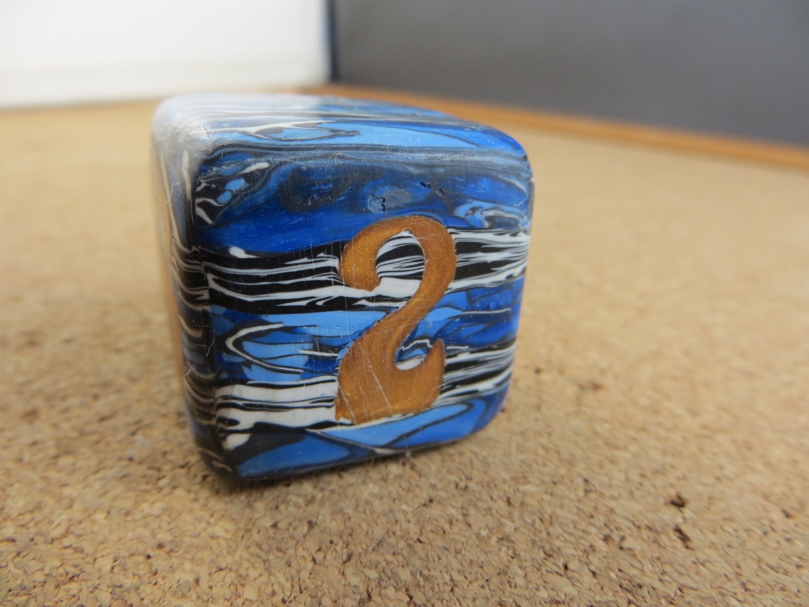 Jena’s Handmade Backgammon Doubling Cube Blue Gold Black Wht One of A Kind #269