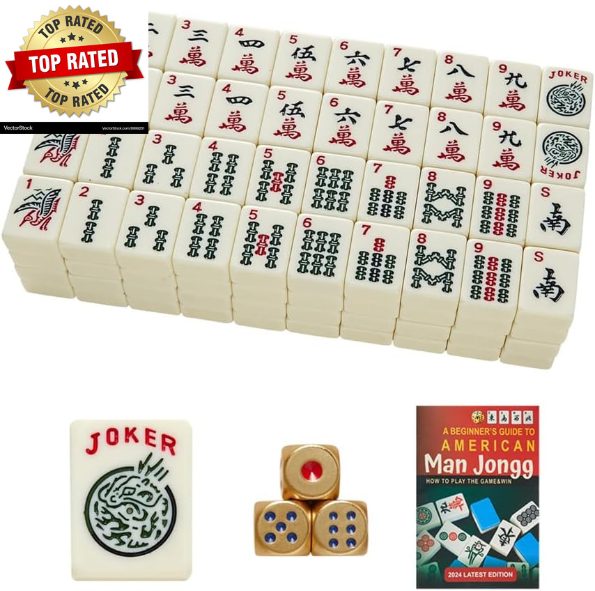 American Mahjong Tiles 166 Quality Ivory Tiles with 3 Golden Dices & Rules Instr