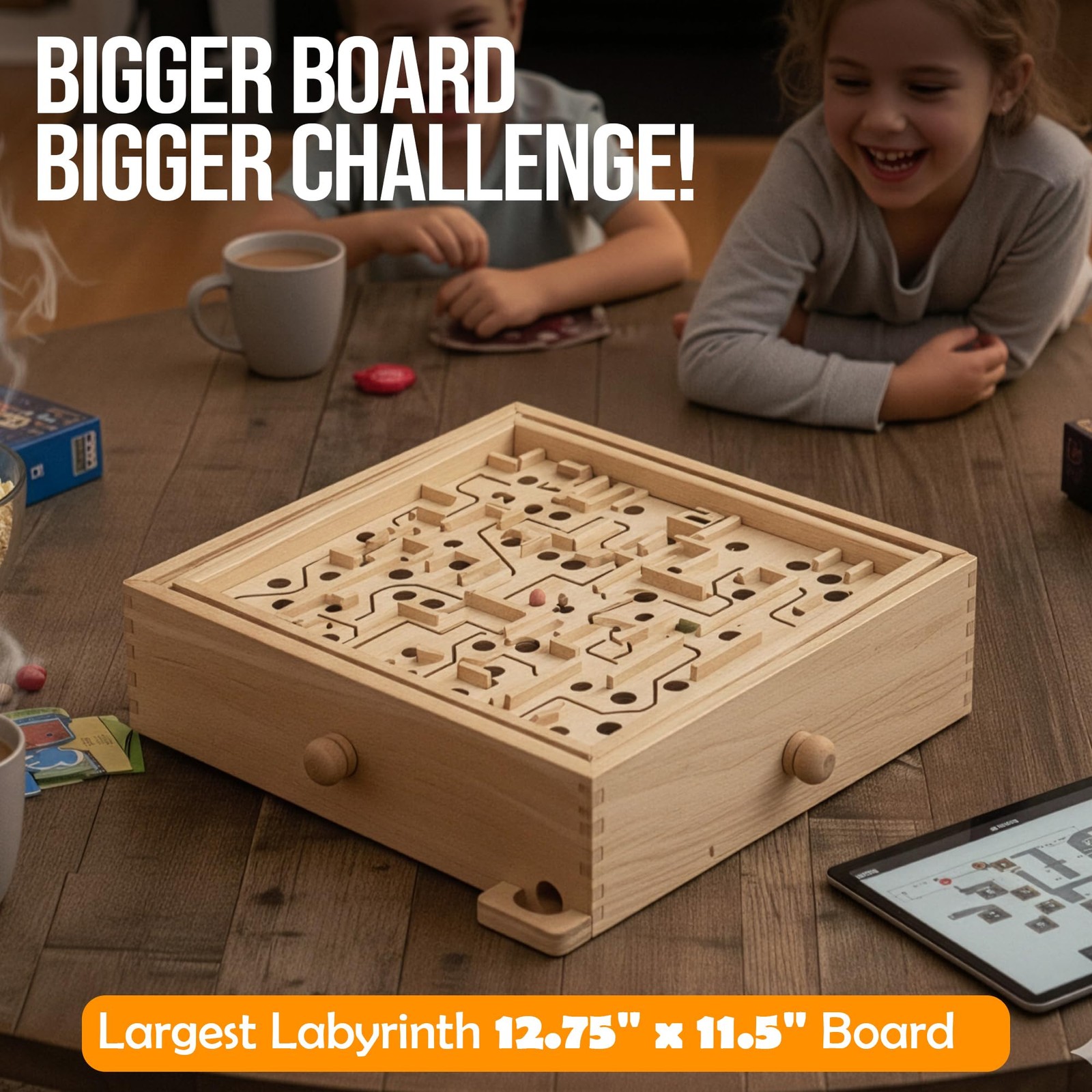 Wooden Labyrinth Maze Game 3 Swappable Boards Steel Marbles Knob Control Games