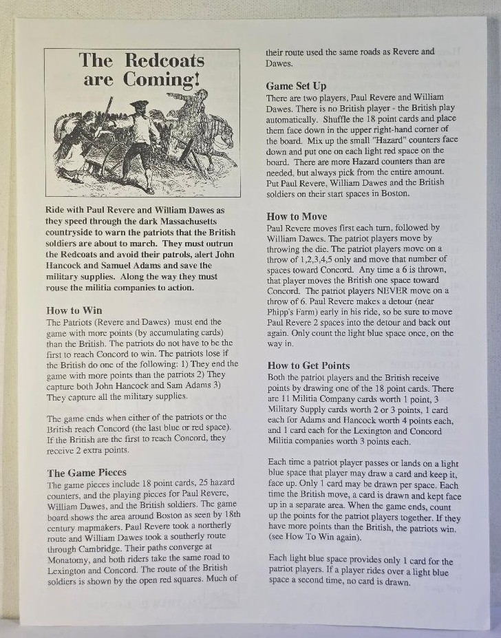 Chatham Hill Games American Revolution Wargame Redcoats Coming COMPLETE UNCUT