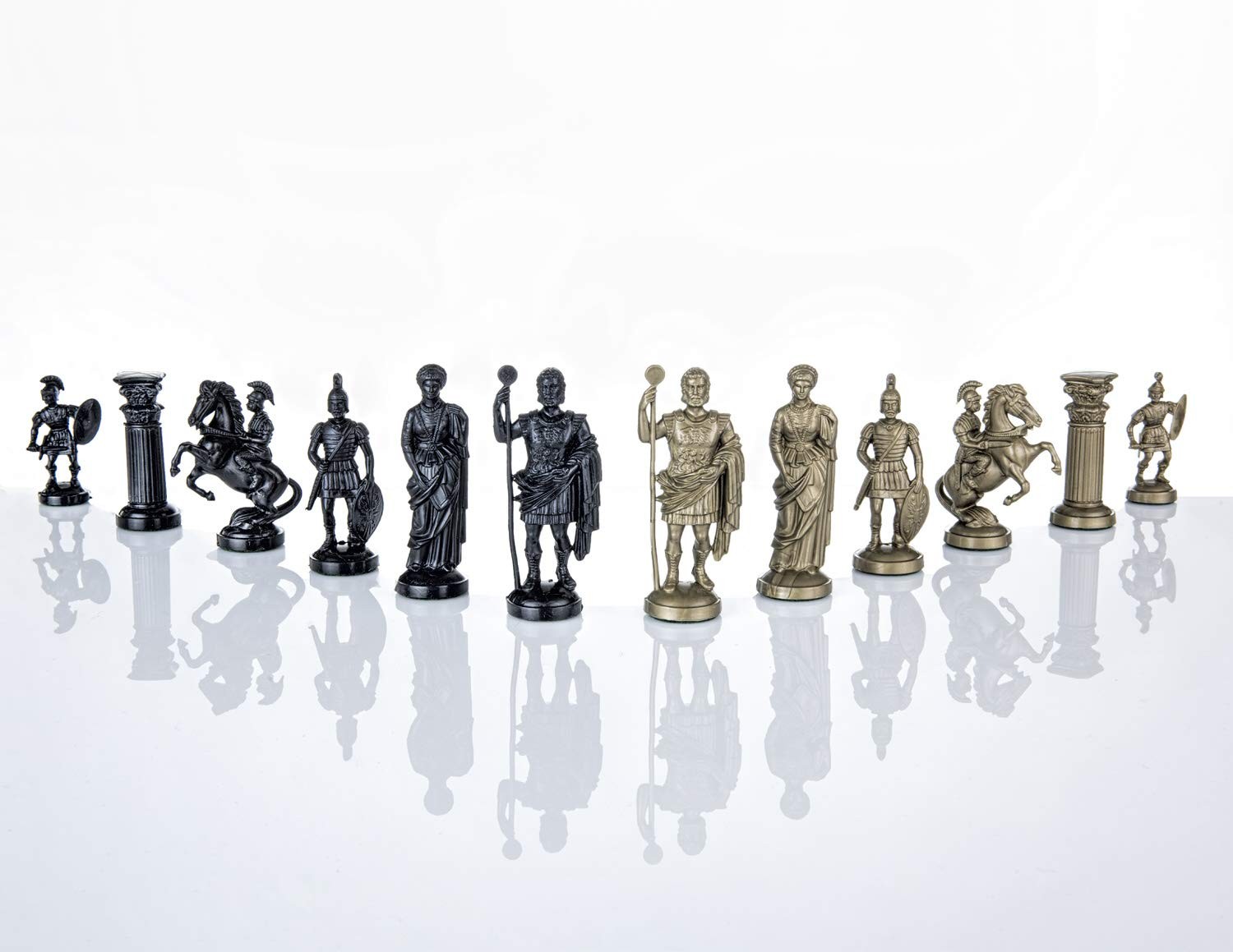 Plastic Chess Pieces RomanLegion 3 3/4, 9,6 cm Black & Gold – Weighted, Felted