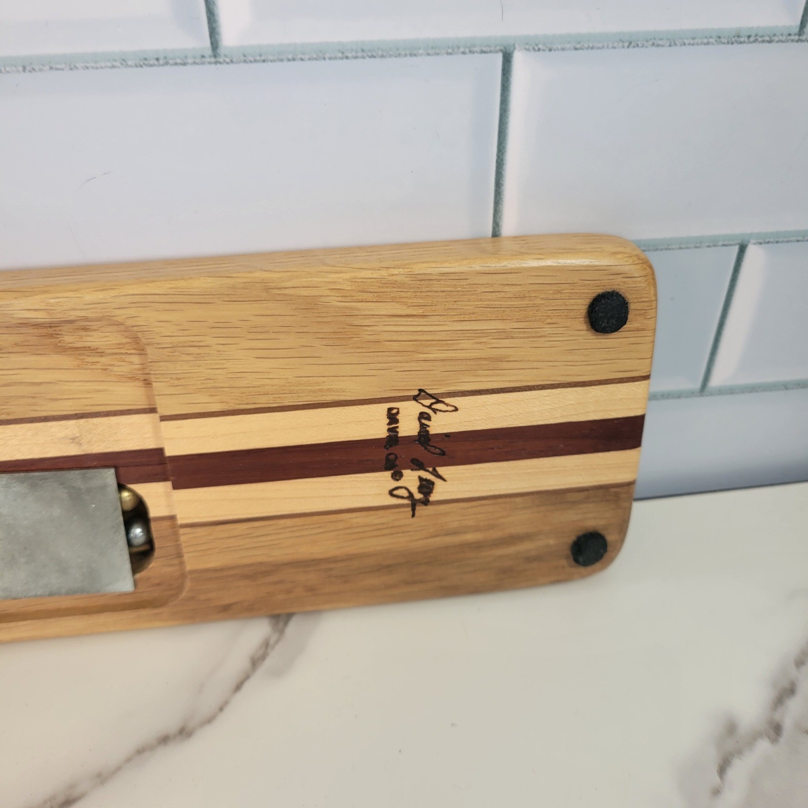 Vtg Hardwood Creations Cribbage Board Handmade Signed David Levy Metal Pegs Box