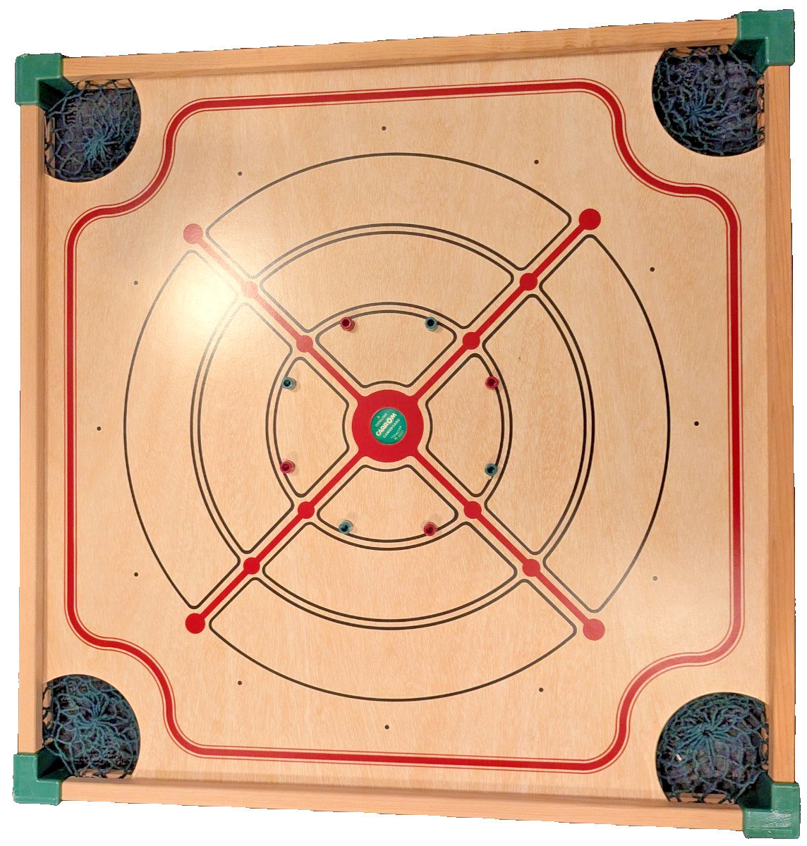 Vintage Carrom/Crokinole Game Board 2-Sided with playing pieces Good Condition