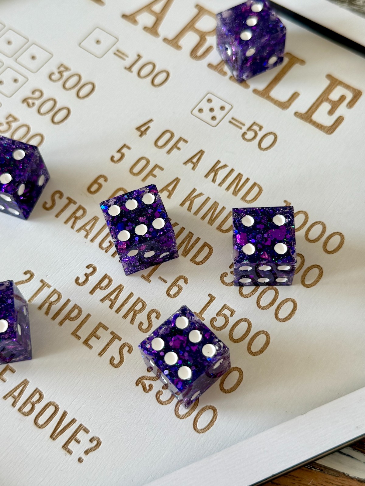 Resin Dice Set 6pcs – Violet Galaxy Glitter – Handmade Replacement Dice Games