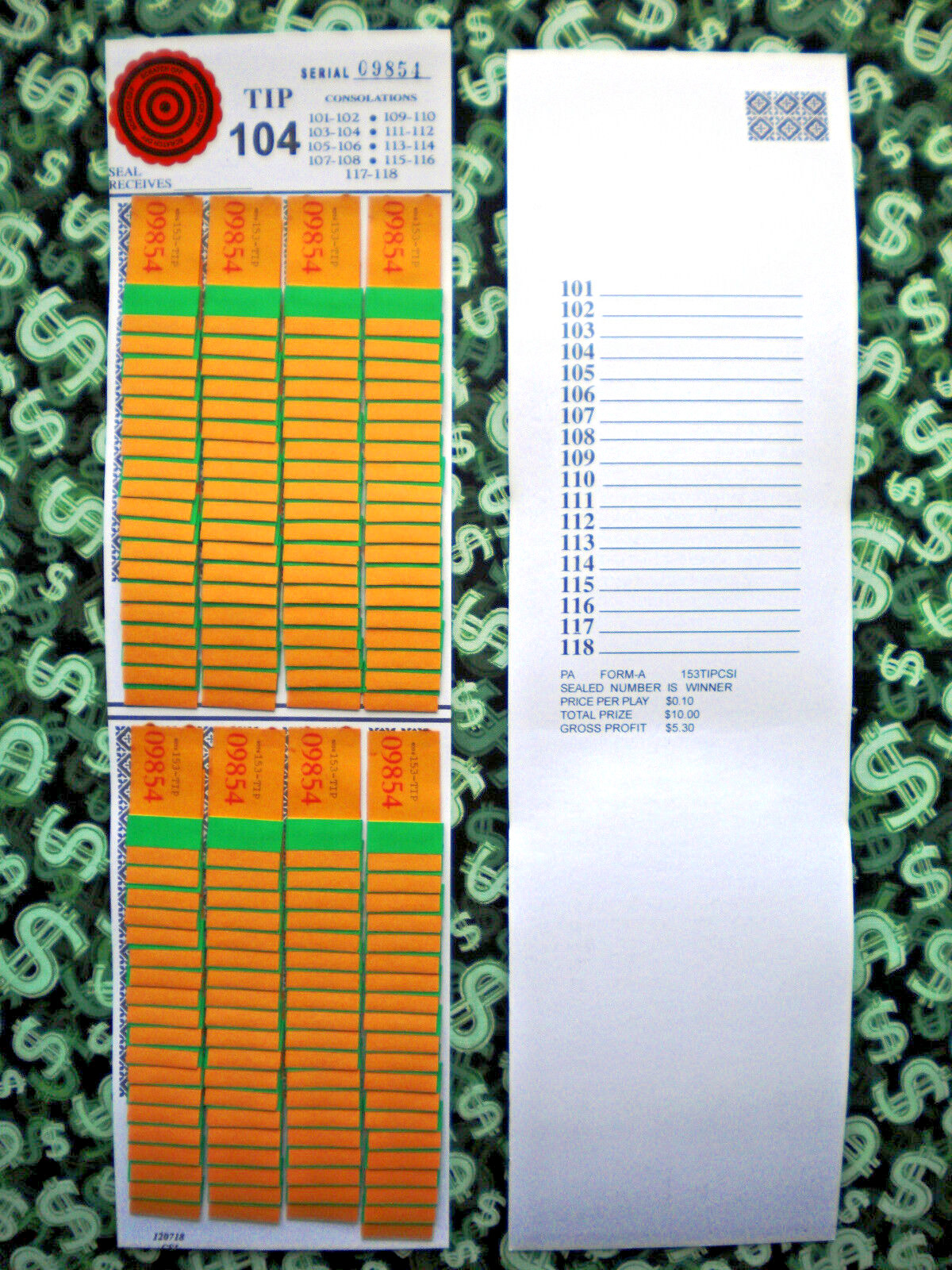 1 Dozen ~ 153-8 Row REGULAR “NOT Sure” TIP BOARDS {101-118} Pull Tab Jar Tickets