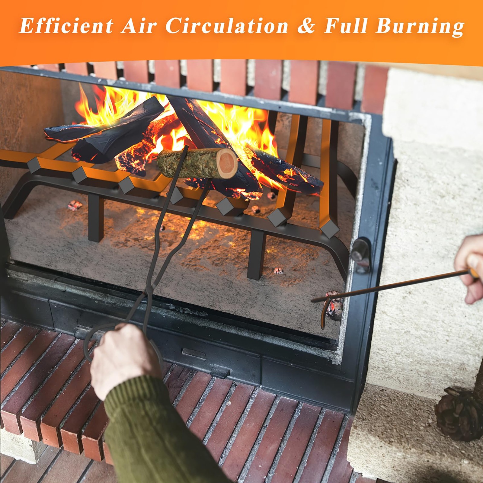 Jusgym Fireplace Grate 30 Inch with 8 Support Legs, Solid 30 inch, Black