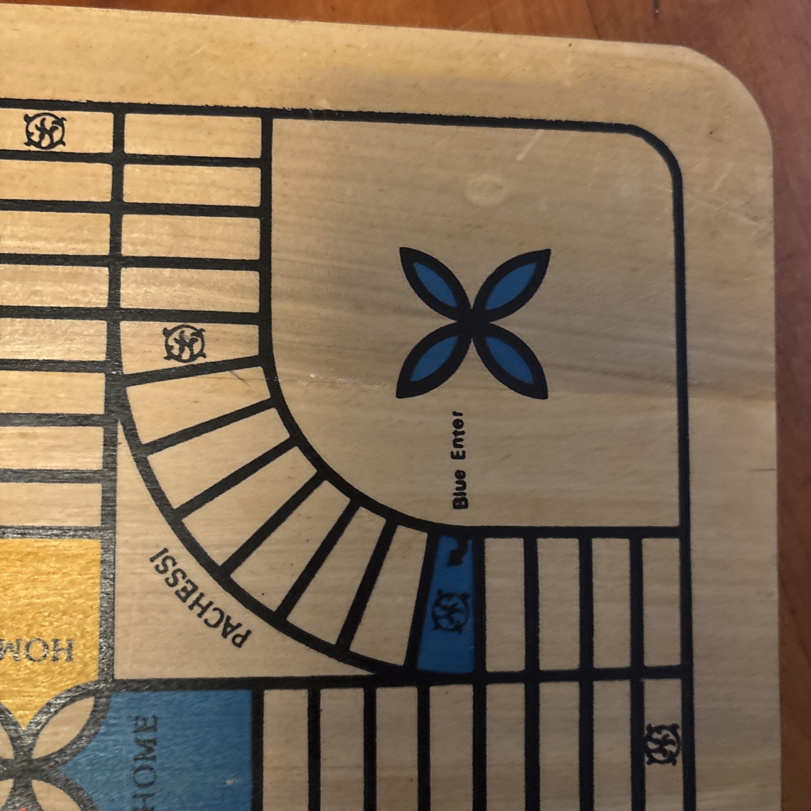 Vintage Wooden Painted Reversible Chess/Checkers/Pachesi Board Game 11″