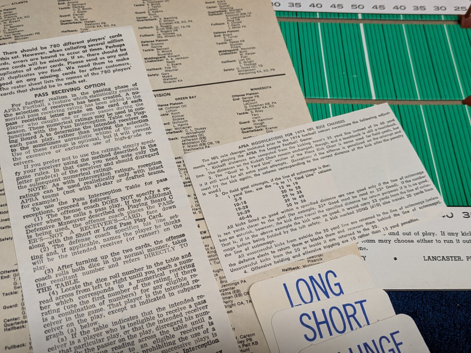 APBA Pro League Football Strategy Sports Game 1981 Not Complete Nice Condition