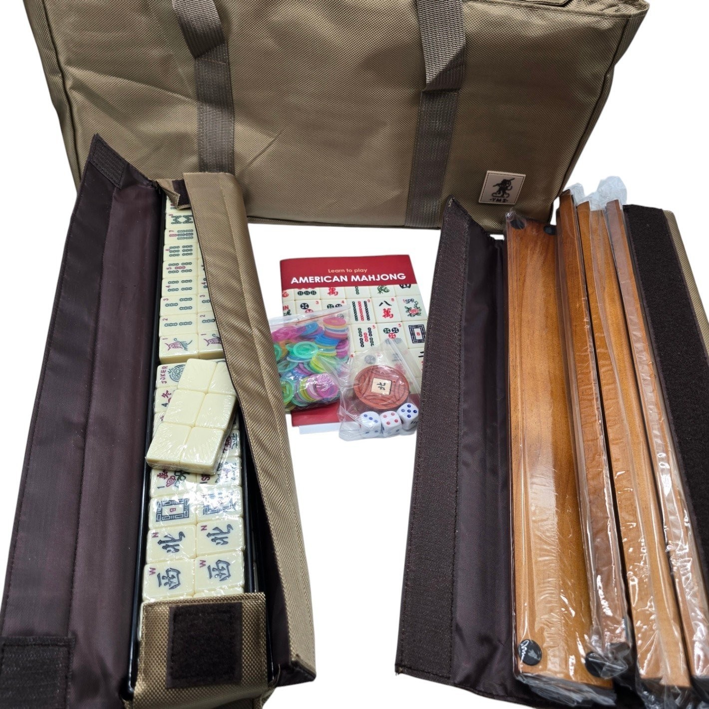 Yellow Mountain Imports American Mahjong Set Mojave Ivory Brown Case Racks