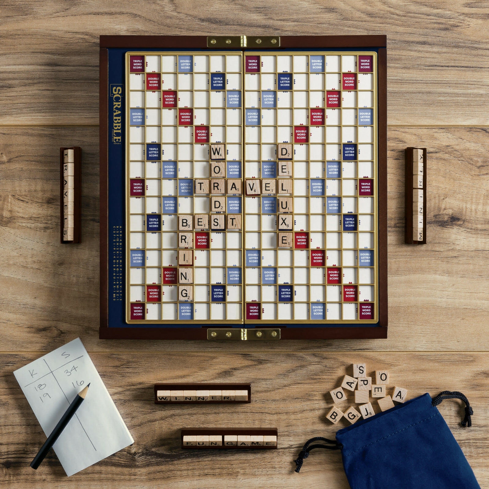 Scrabble Deluxe Travel Edition Wooden Folding Board Game Road Trip Free Shipping