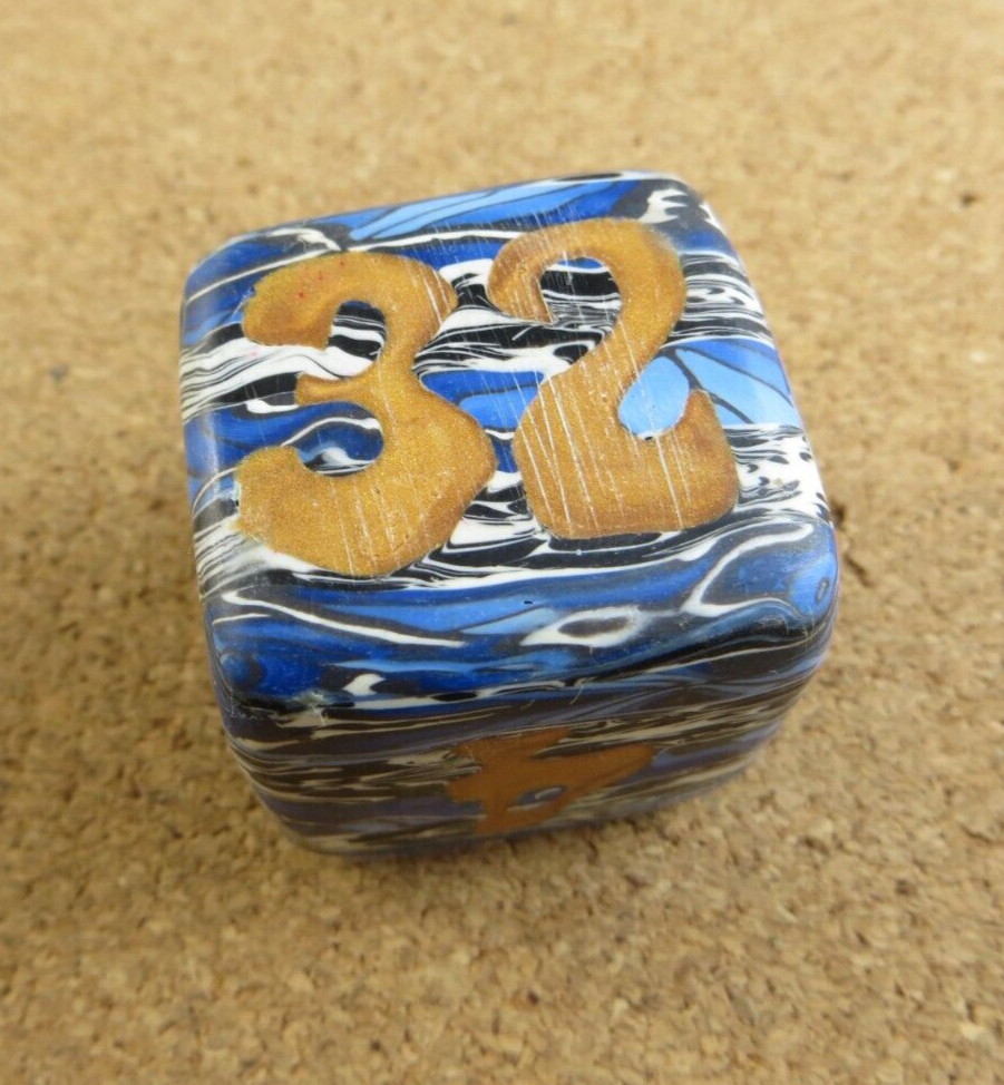 Jena’s Handmade Backgammon Doubling Cube Blue Gold Black Wht One of A Kind #269
