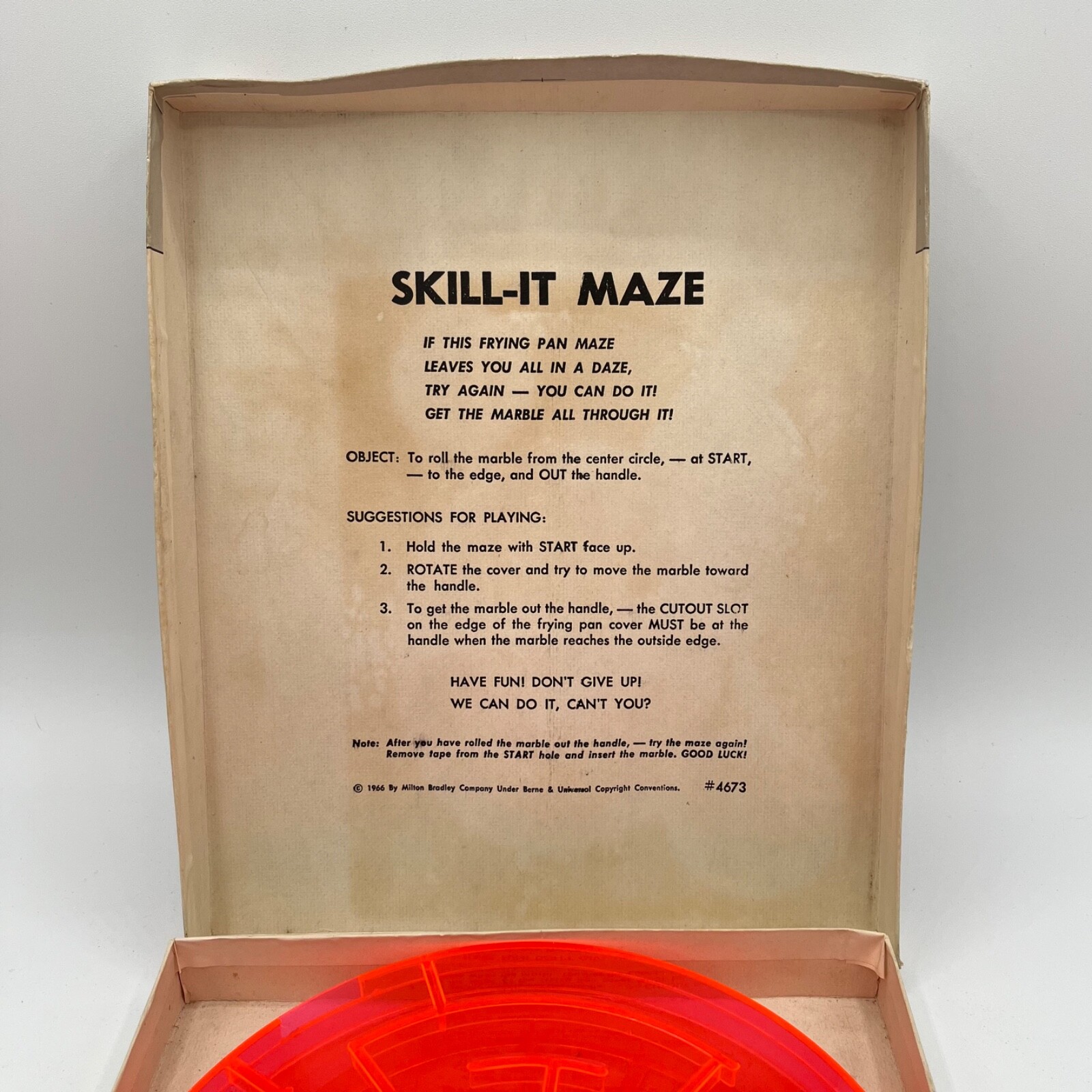 Vintage SKILL-IT The Frying Pan Maze MILTON BRADLEY 1966 #4673 USA Marble Game