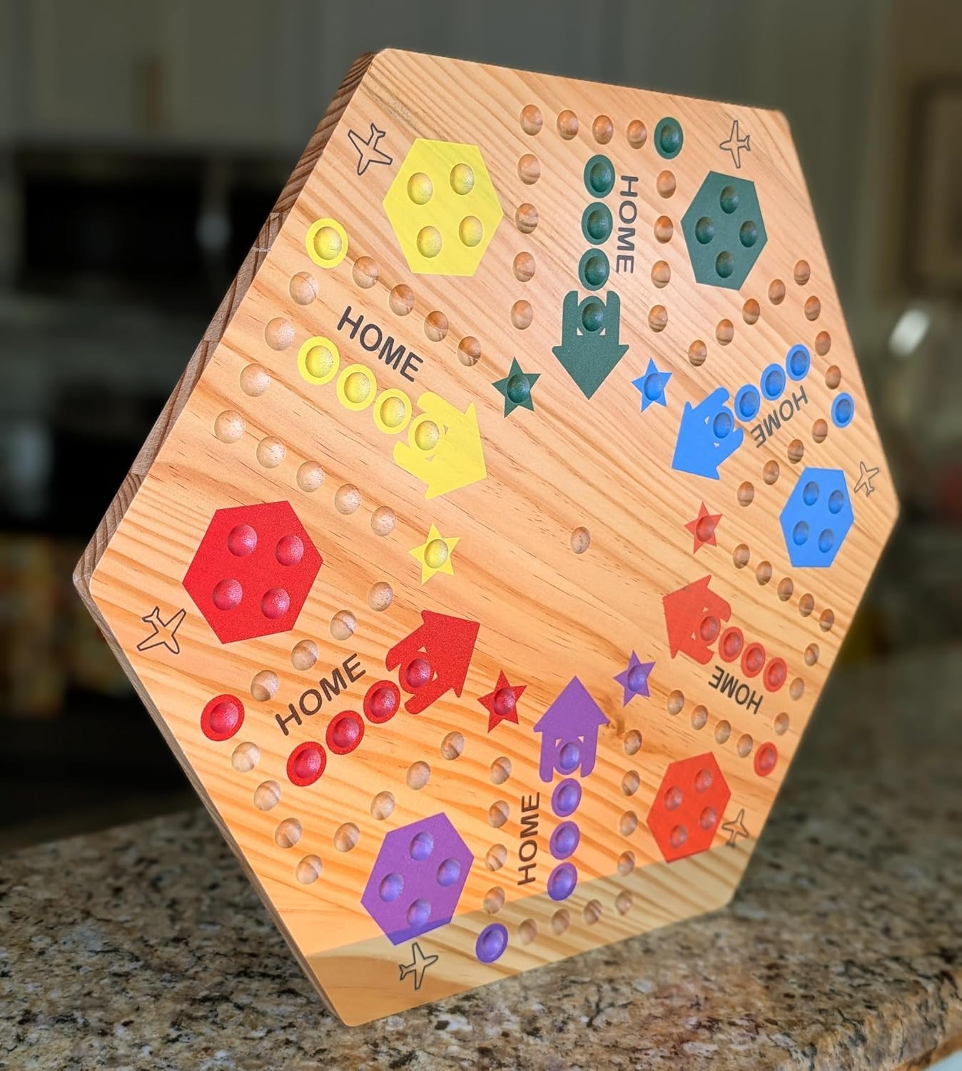 Wooden Wahoo Marble Board Game , Double-Sided, for 2-6 Players, with 24 Marbles