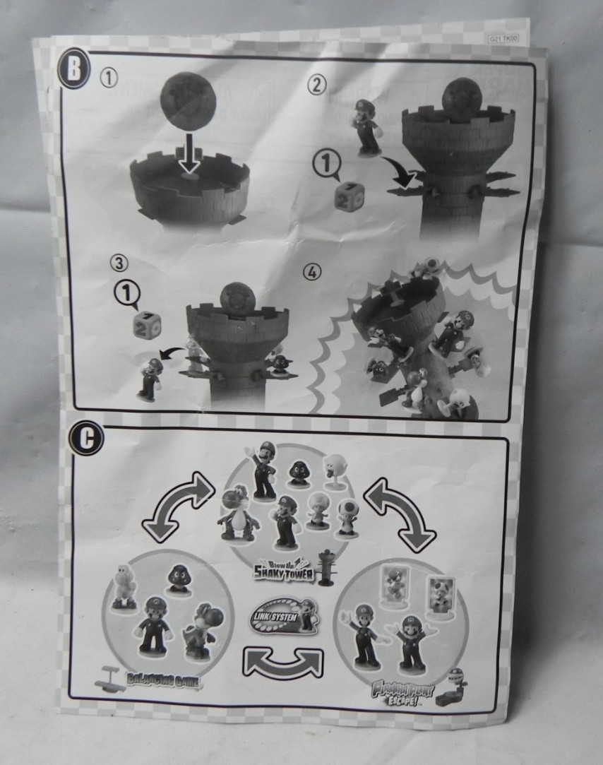 Super Mario Shaky Tower game FOR PARTS Figures, die, Bowser ball & instructions