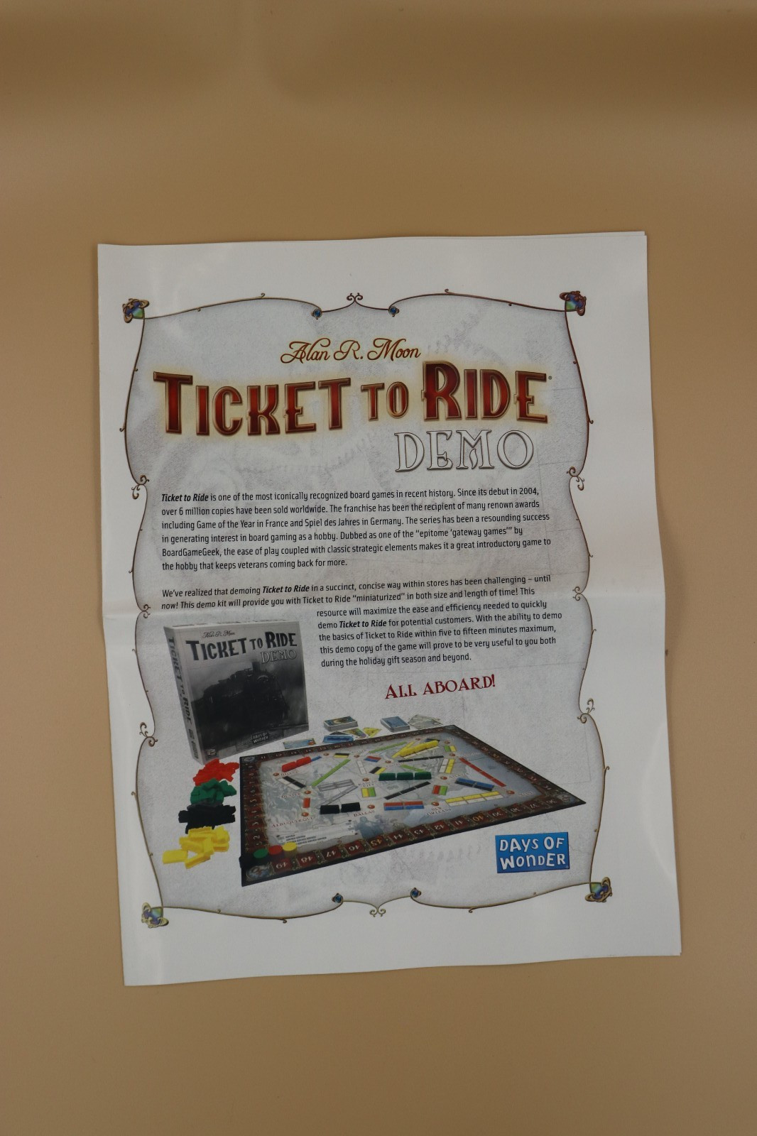Ticket to Ride Demo Edition Days of Wonder Board Game Excellent Used Condition