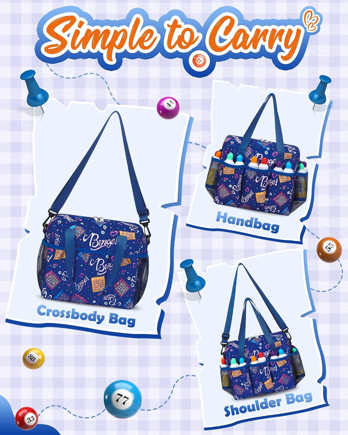 Bingo Bag with Pockets for Daubers Dabbers Dobbers Dotters Casino Bingo Game Acc