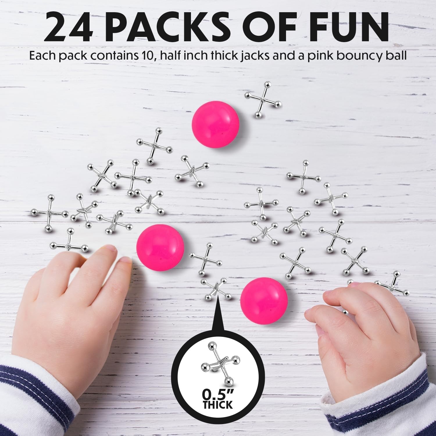 Metal Jacks Game Set – 24 Retro Metallic Jacks & Bouncy Ball – Classic Kids’ Fun