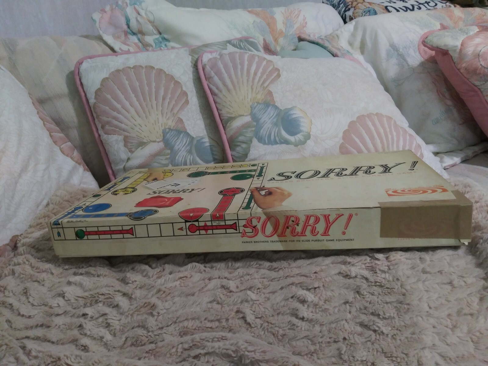 Vtge P.B. SORRY Slide Pursuit Board Game-1964 Complete Bi-lingual Inst.
