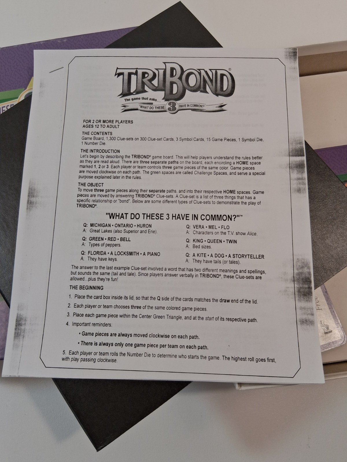 1992 TriBond Family Fun Board Game COMPLETE For Clever Minds VGT Ages 12 and up
