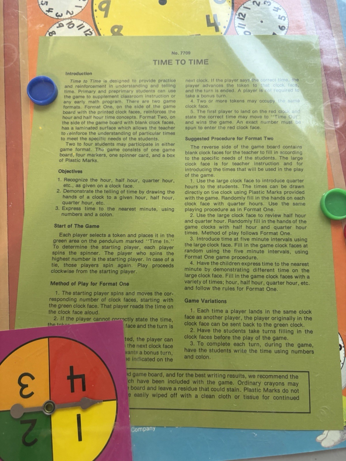 VTG 1977 Educational Game board Clock Classroom School Students Nostalgic READ