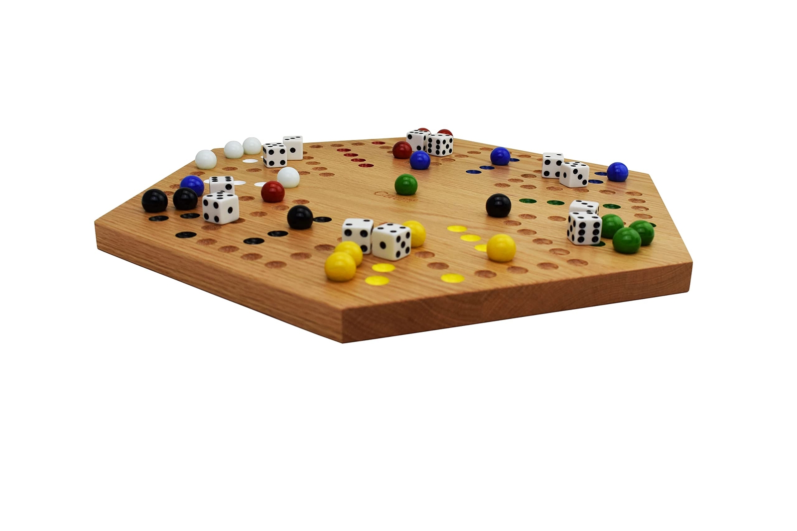 Solid Oak Double Sided Marble Board Game Hand Painted by Cauff 20 inch
