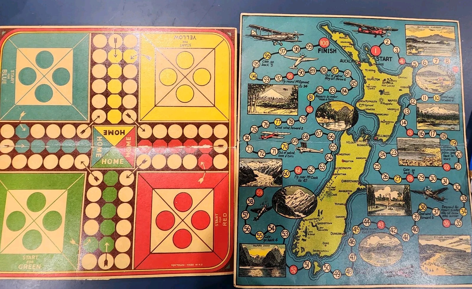 Vintage LUDO Aeroplane Race round New Zealand Toytown Board Only RARE