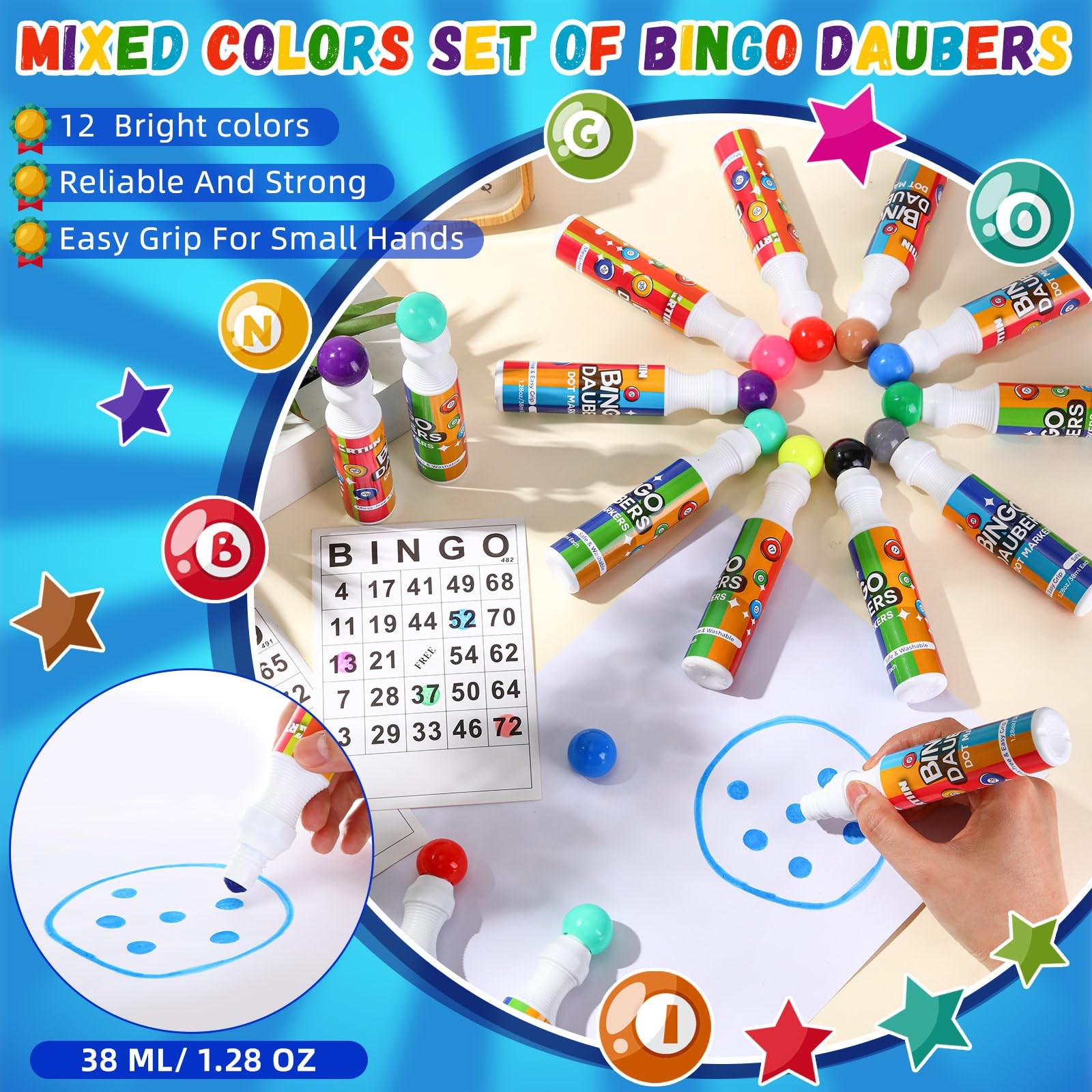 48 Pack Mixed Color Bingo Daubers Dot Markers Art Supplies for Painting Crafts