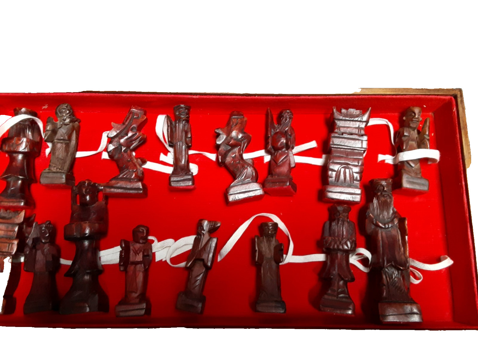 Antique handmade chess set made of natural wood and ceramic