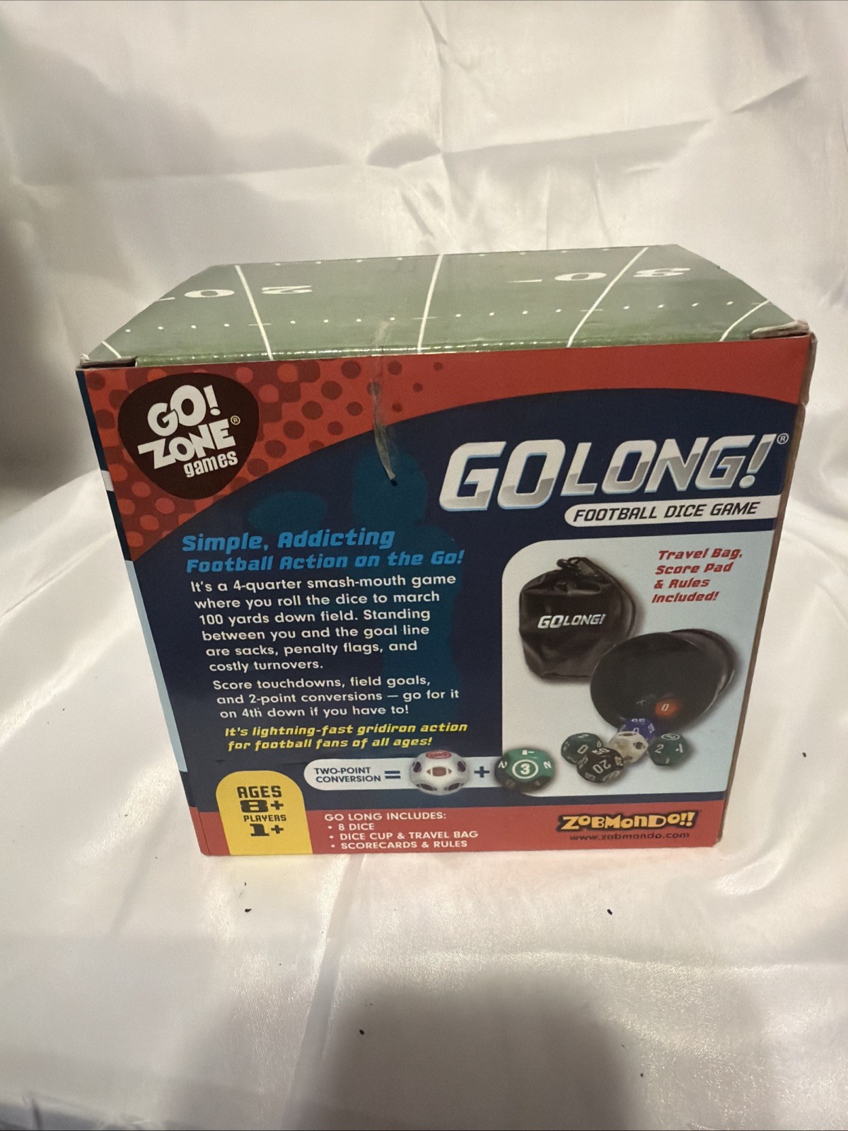 Go Long Football Dice Game Go! Zone Games Travel Ages 8+ New Never Used Zobmondo