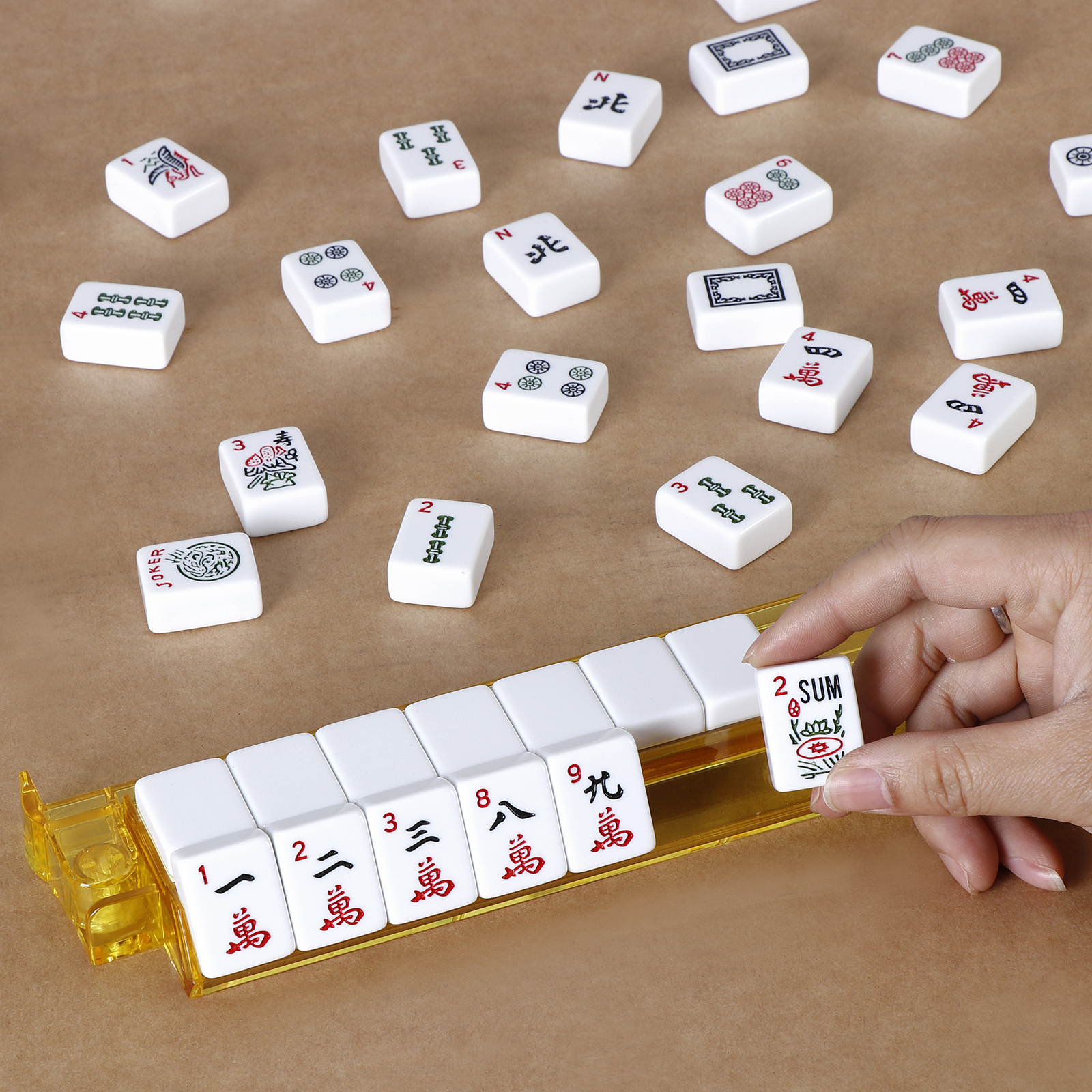 American Mahjong Set 166 Tiles 4 Color Complete Mah Jong Set Racks/Pushers w/Bag