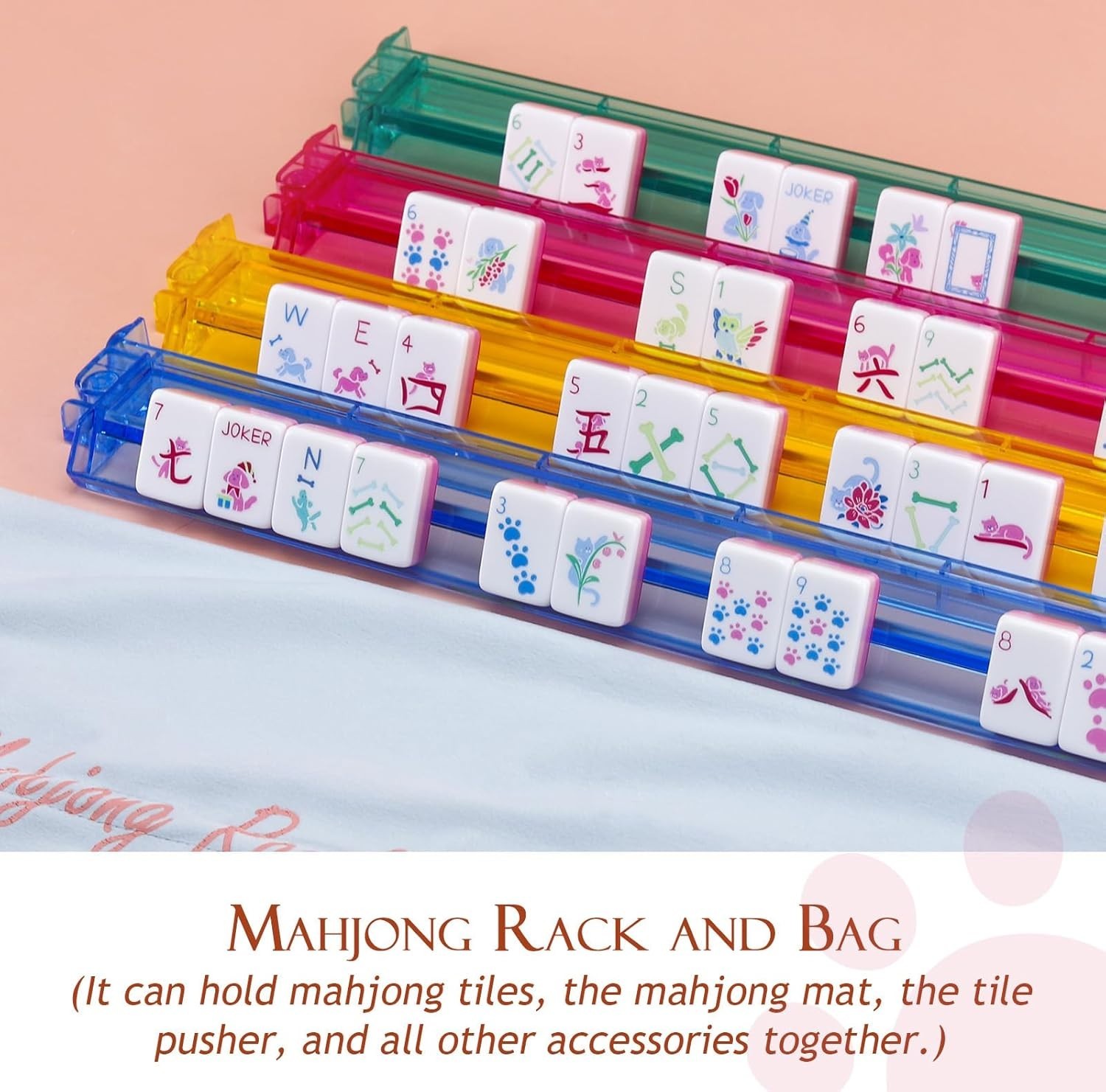 Dogs and Cats Themed Mahjong Tile Set – 160 Acrylic Engraved Tiles & American Ma