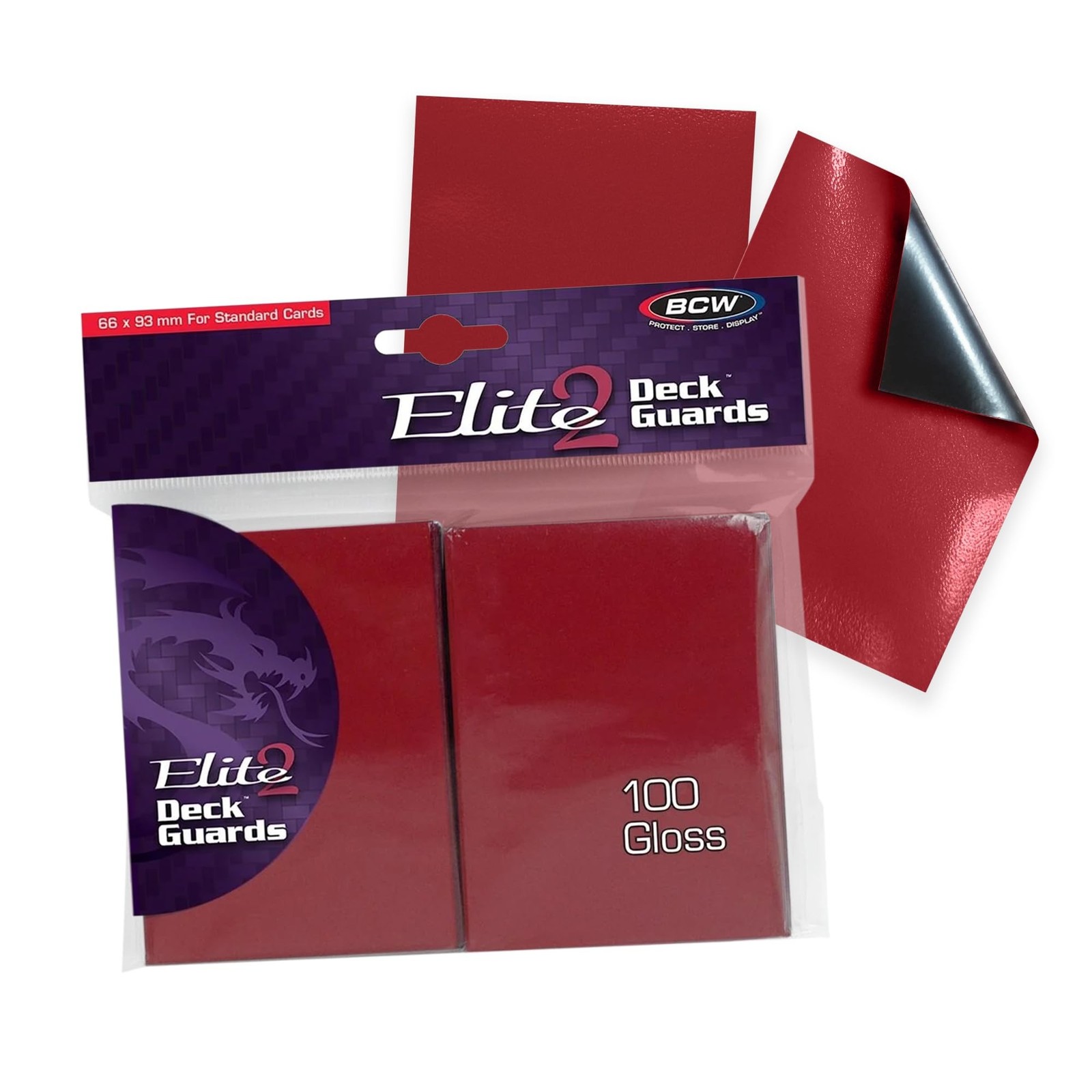 BCW Elite2 Glossy Card Sleeves – Red |100ct | Crystal-Clear Front | Textur