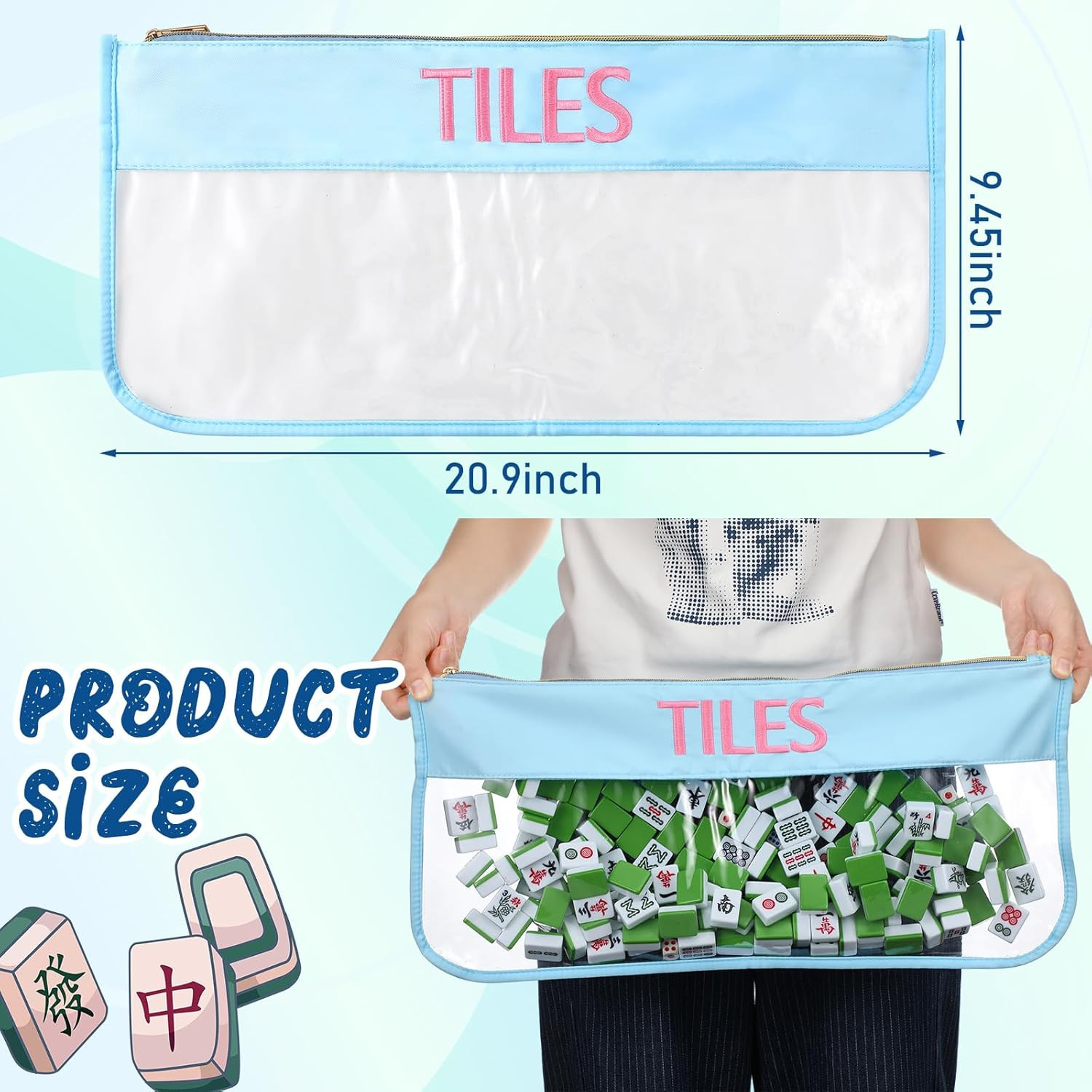 2 Pcs Embroidered Mahjong Canvas Tote Bags Large Empty Mah-Jong Tile Bag Mahjon