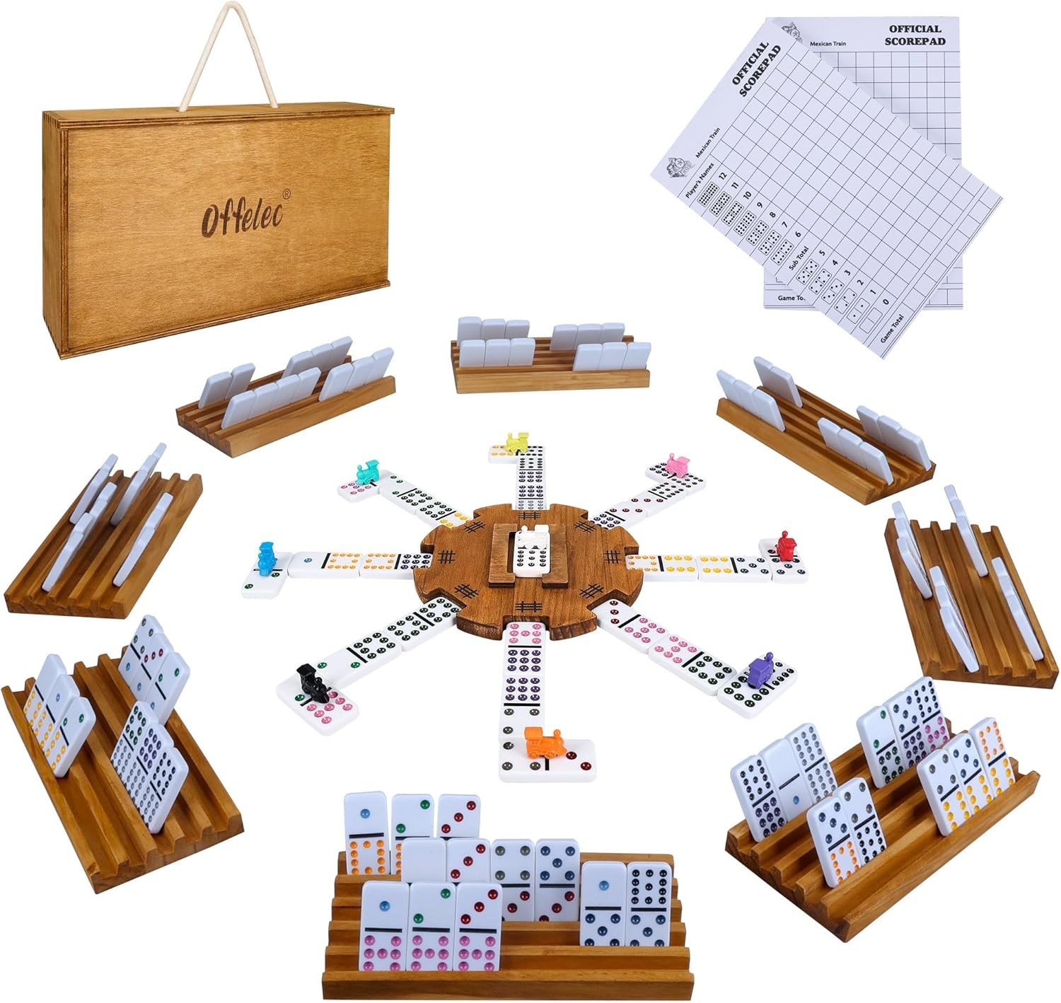 Mexican Train Dominoes Set with 8 Holders, Double 12 Dominos Set for Adults, …