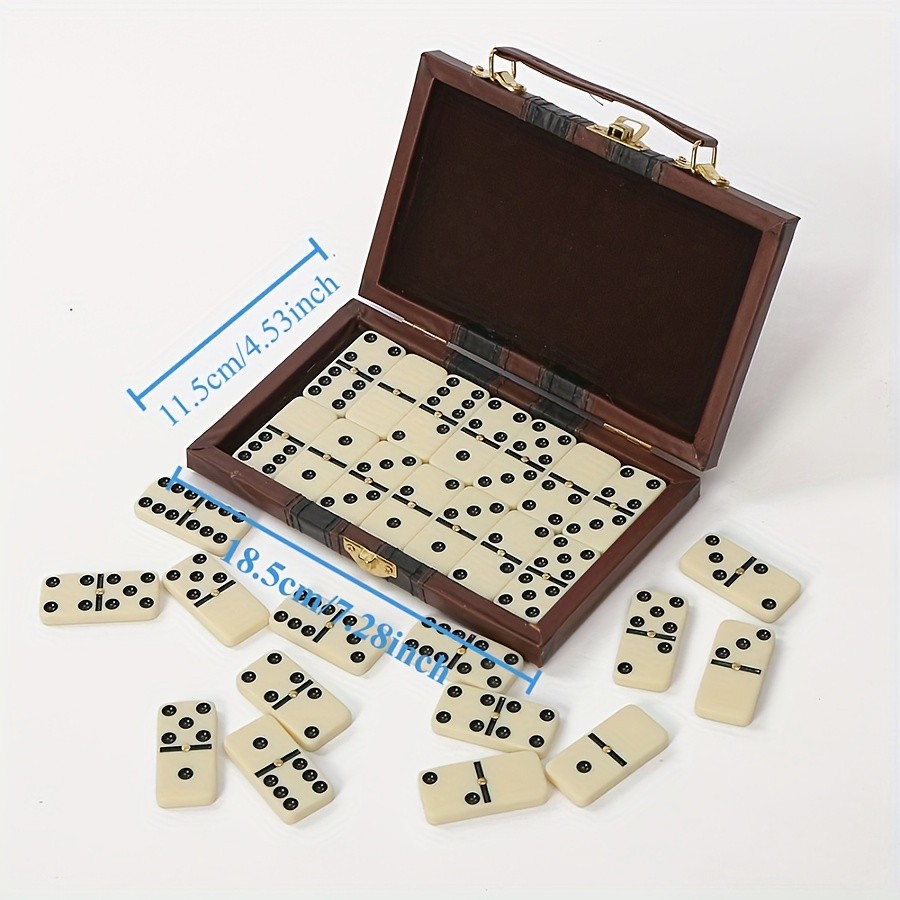 28pcs Double Six Dominoes Set Classic Black & White Plastic Tiles in Box