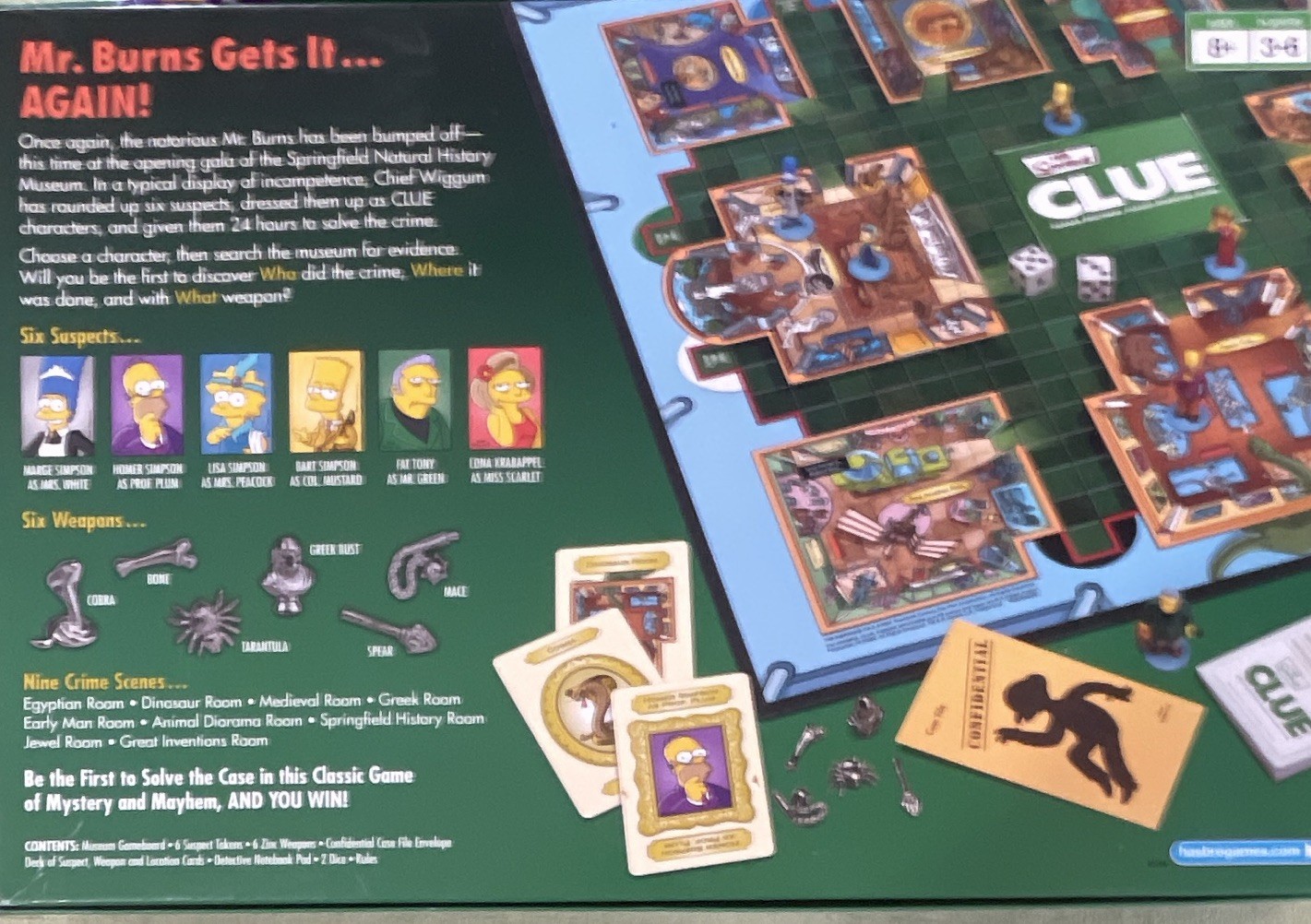 Parker Brothers The Simpsons Clue Board Game Miniatures 3-6 Players 8+ 40766