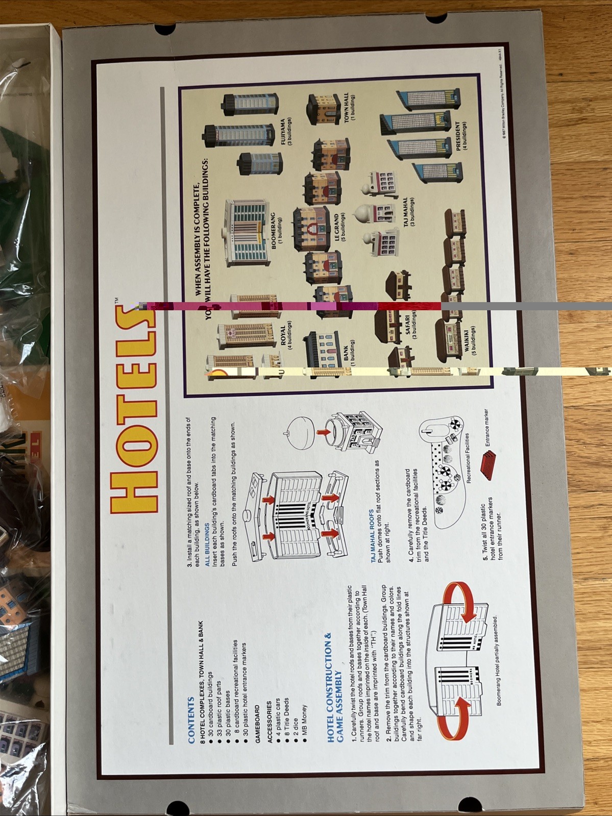 Vintage 1987 Hotels Board Game Milton Bradley MB Real Estate – 100% Complete