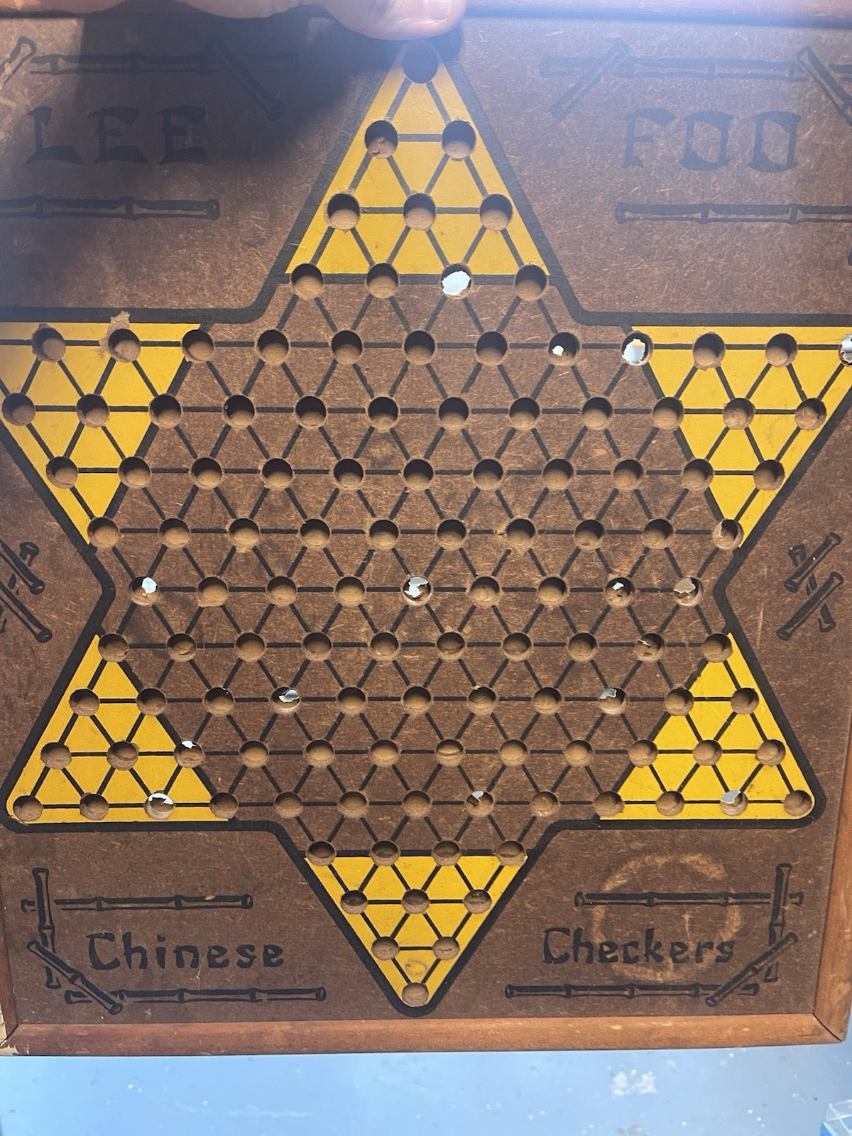 RARE VINTAGE LEE FOO CHINESE CHECKERS/ANTE- UP- RUMMY BOARD 2 Sided USA 17”x19”