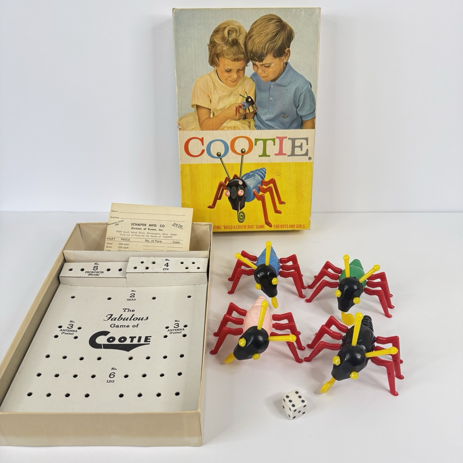 Vintage Cootie Game 1966 Schaper Manufacturing Complete, All Black Heads