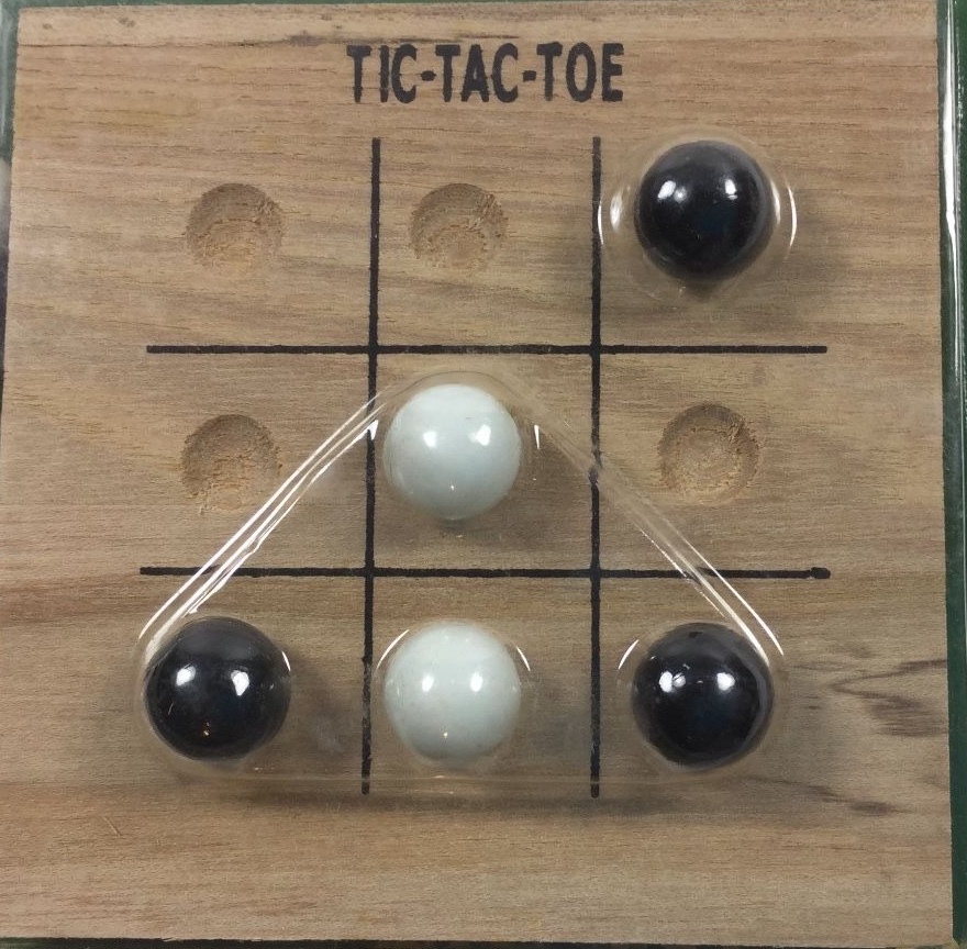 Tic Tac Toe Small Travel Size Game Solid Wood 10 Glass Marbles 4 x4 Inch ~ NEW