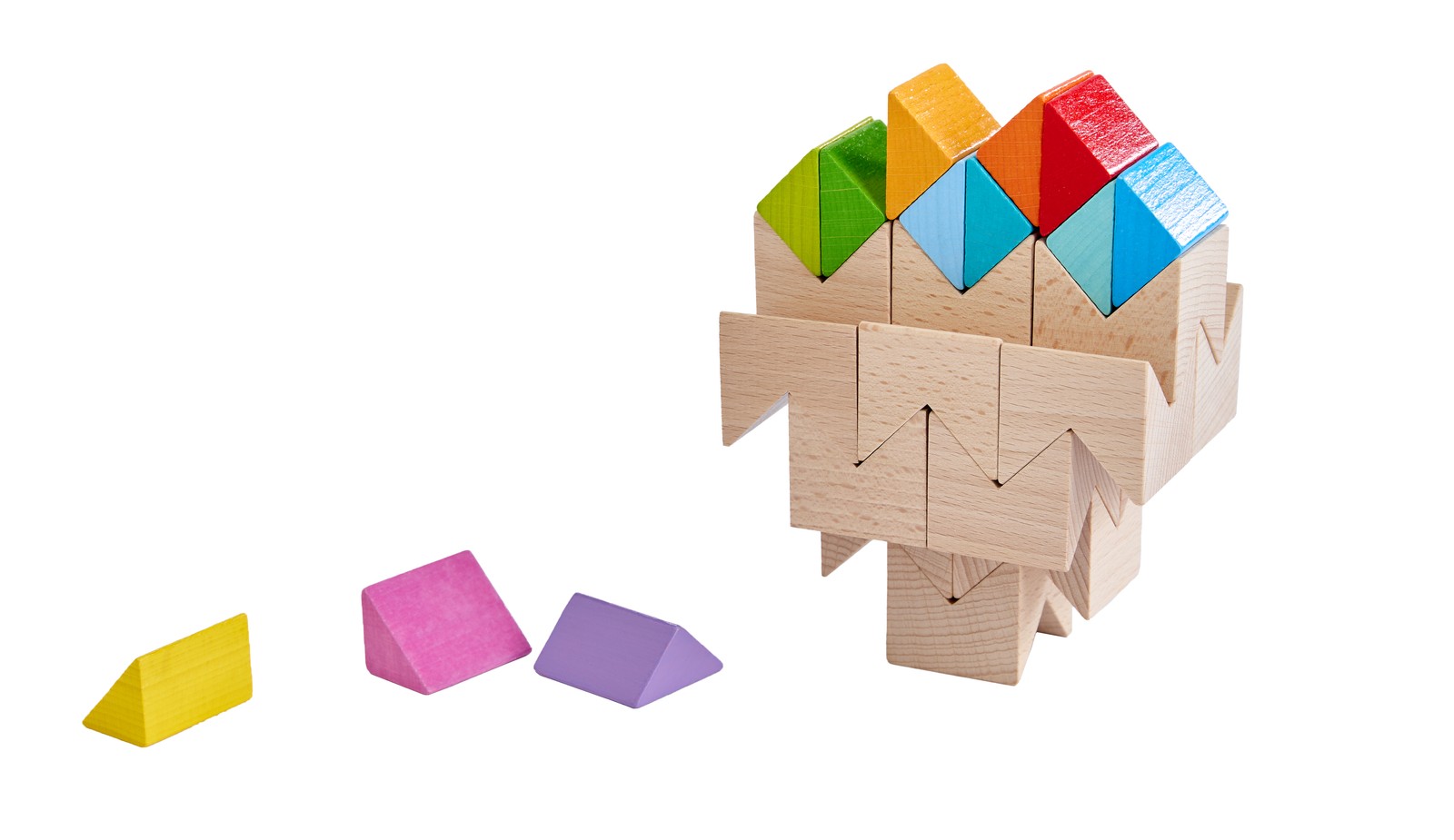 HABA Rainbow Triangle Wooden Blocks Game, Stacking Toys with Pattern Cards