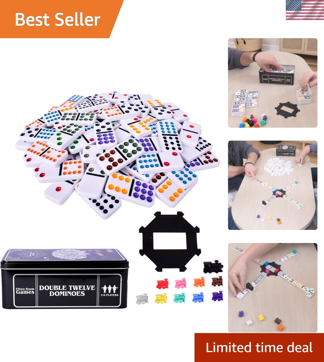 Games Double Twelve Dominoes Set with 91 Dominoes, 10 Trains, Starter Piece, …