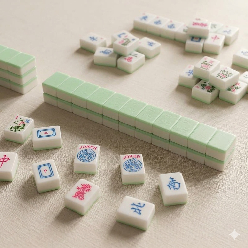 American Mahjong Set 166 Melamine Tiles Green Pastels Engraved with Joker Gift