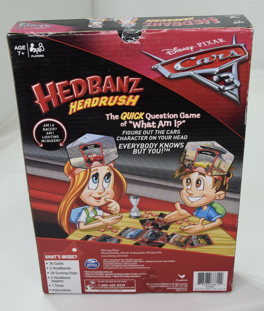 Hedbanz Headrush Disney Pixar Cars 3 Game 2 Players Ages 7+ New in box
